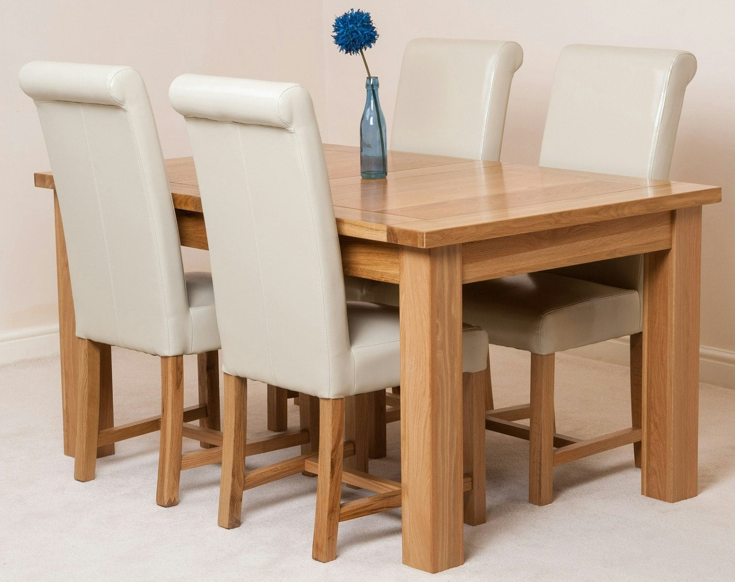 Rackhams Ivory Seattle Oak Extending Dining Table With Washington Leather Chairs - 4 Chairs