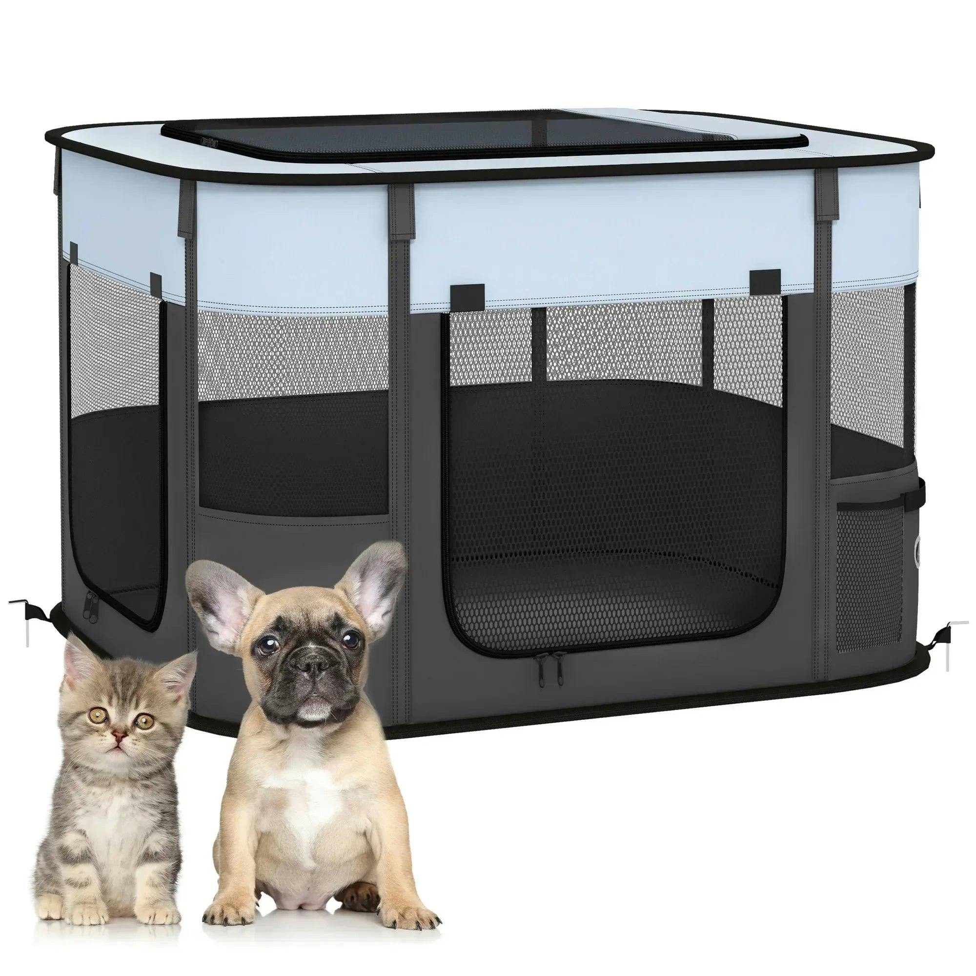 Portable Exercise Enclosure for Puppies Rabbits Kittens Guinea Pigs Grey - Image 4