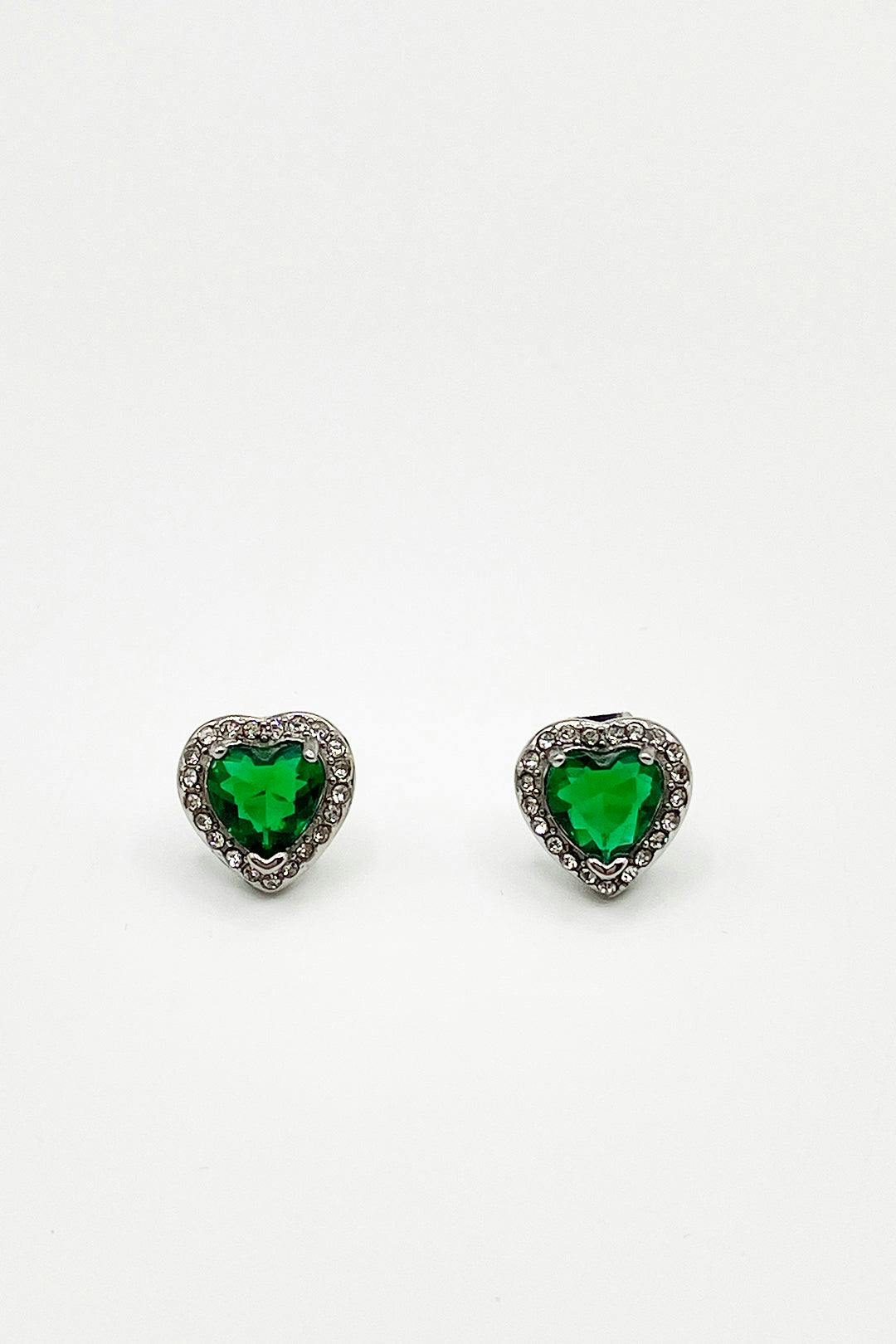 Svnx Women's Silver Emerald Green Diamante Heart Earrings - Gift Boxed In - Image 3
