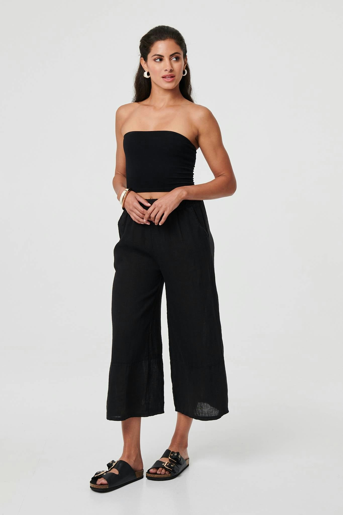 Izabel London Black High Waist Stretchy Crop Trousers - 8