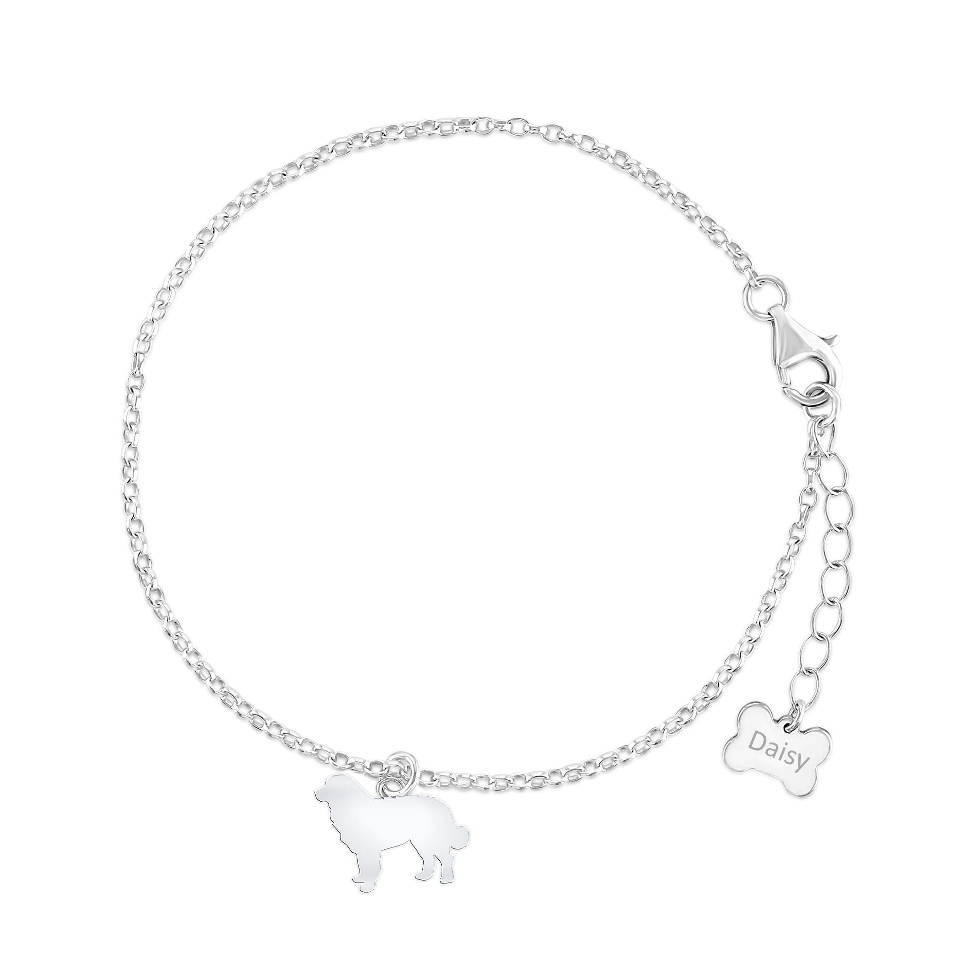 Mylee London Silver Bernese Mountain Dog Silhouette Chain Bracelet - Personalised - Yes