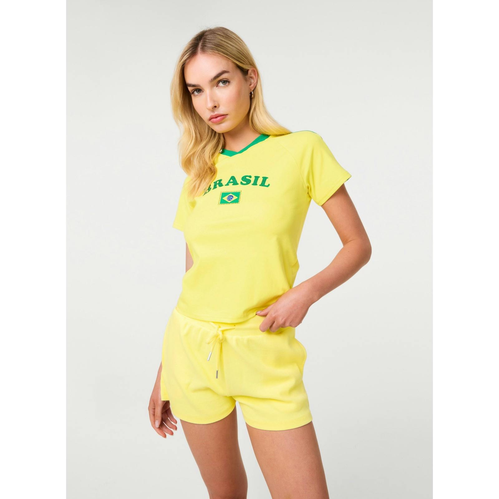 Pink Vanilla Pink/Yellow Vanilla Brasil Embellished Football T-Shirt - S-M