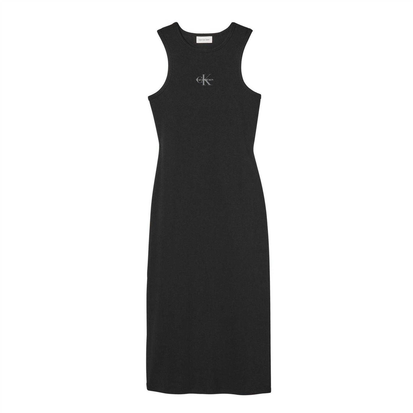 Calvin Klein Women's Black Cotton Midi Bodycon Dress - 10 Uk - 100% Mixed