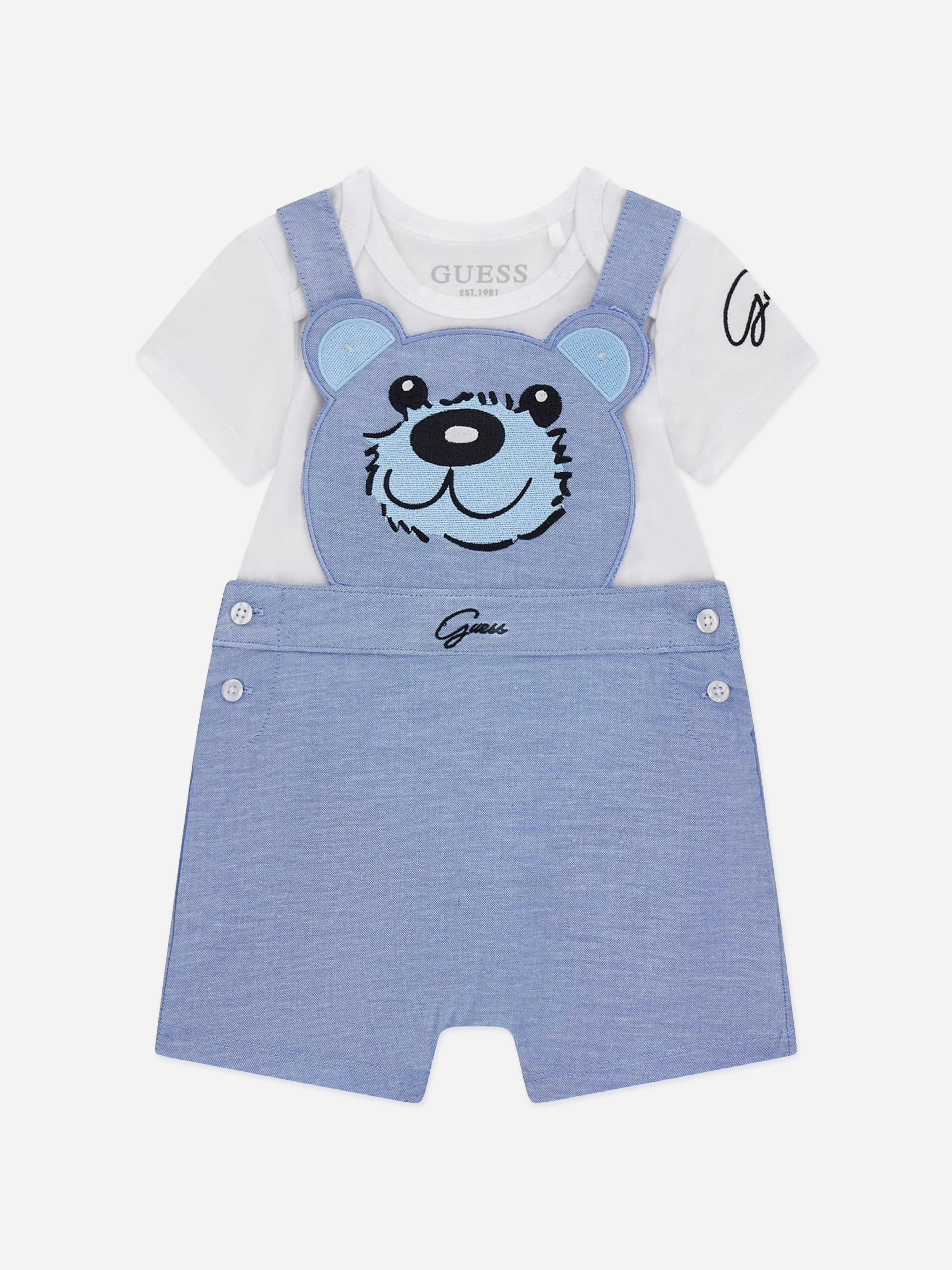 Guess Men's White Baby Boys Bodysuit And Bear Romper Set In - 3 - 6 Mths