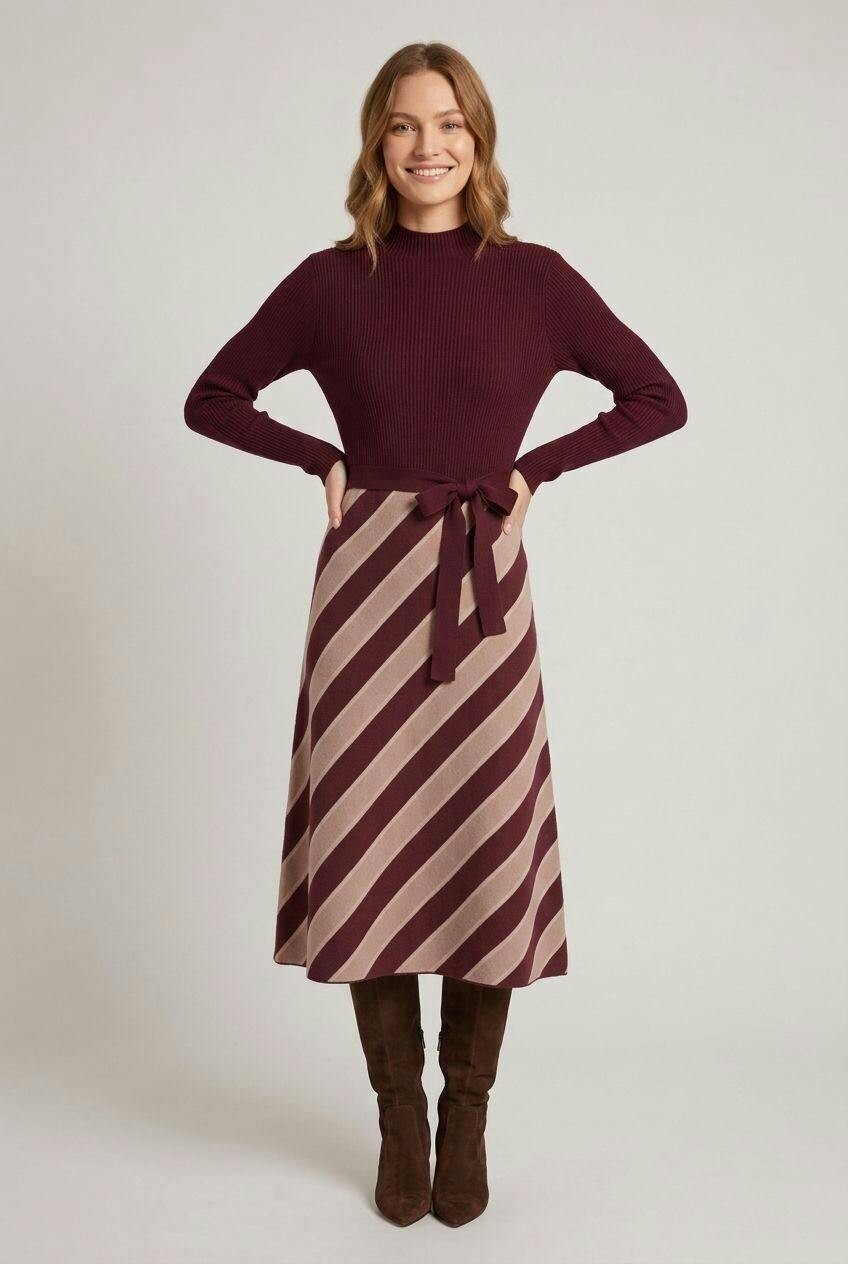 Izabel London Red Geo Print High Neck Midi Jumper Dress - 14