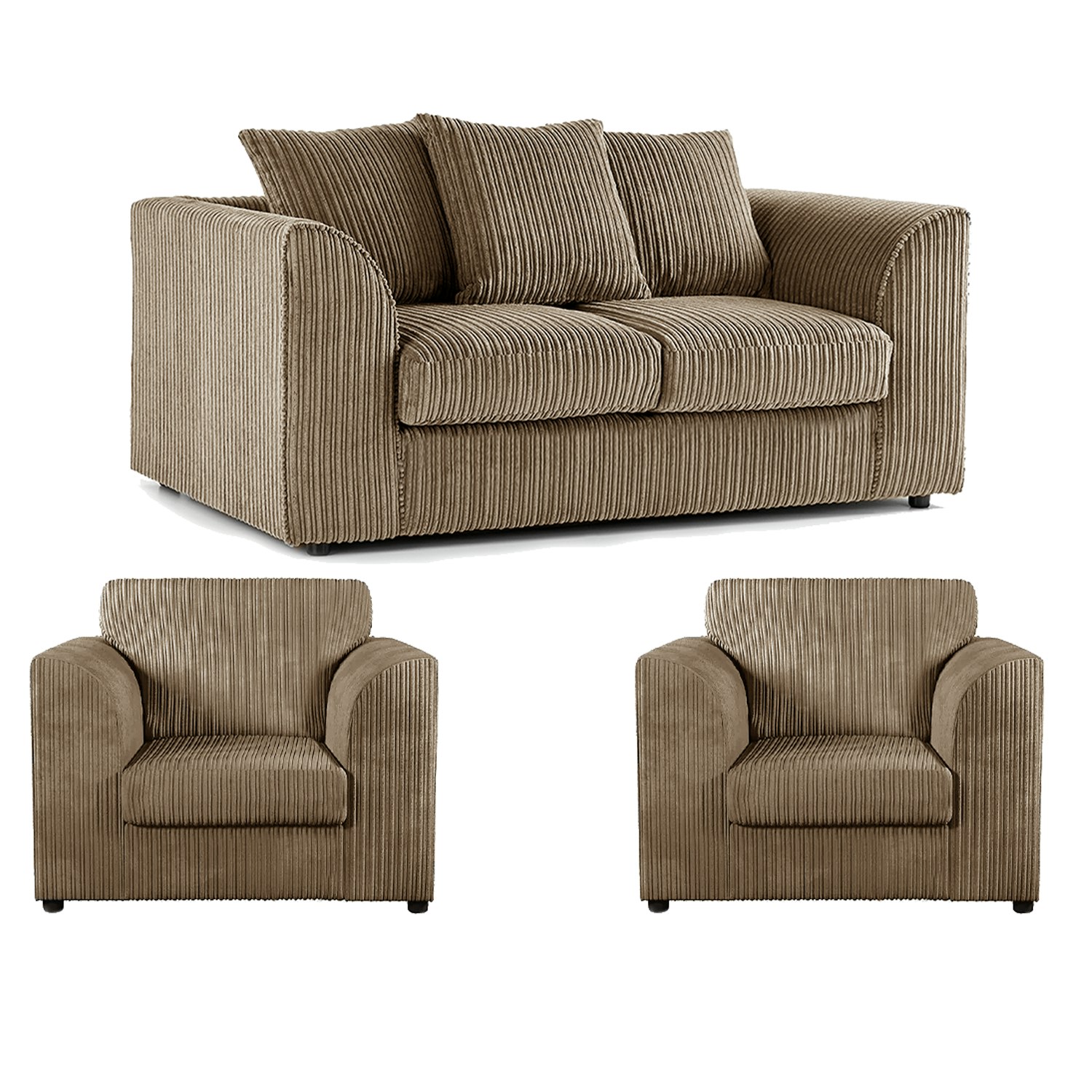Furnishings For Less Black Luxor Jumbo Cord 2 Seater And 2 X Armchairs - Scatter Back - Coffee