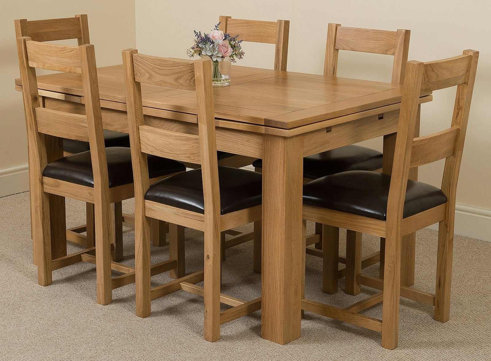 Rackhams Brown/Grain Richmond Medium Oak Extendable Dining Table With Lincoln Oak Chairs - Natural Oak - 6 Chairs