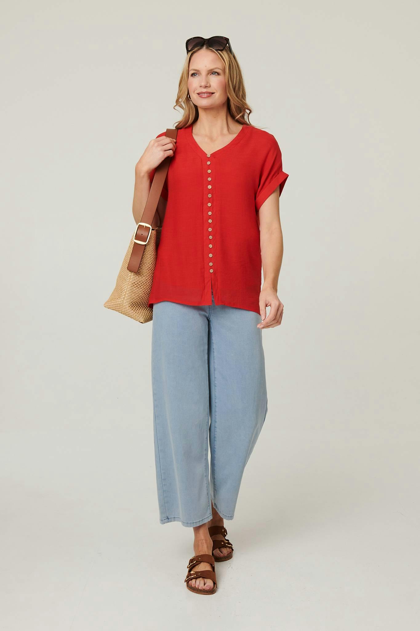 Izabel London Red Relaxed Laye Short Sleeve Shirt - 10