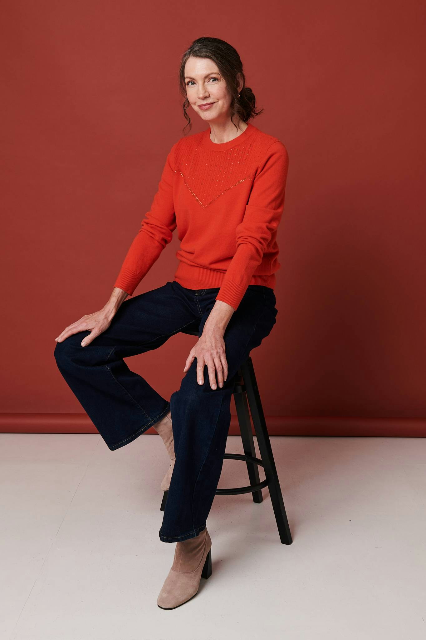 Izabel London Women's Orange Textured Knit Slim Fit Jumper - 14
