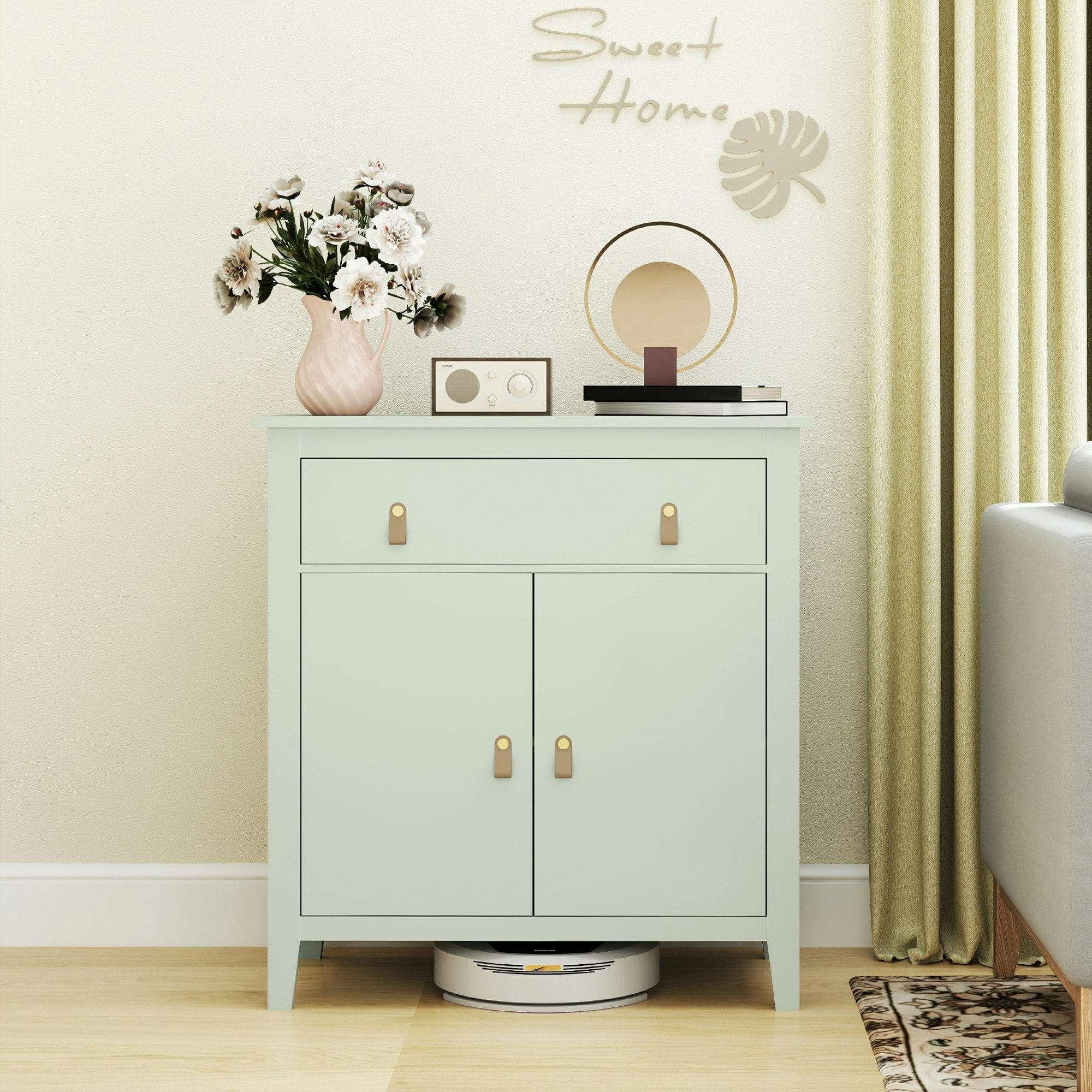 Homcom Light/Green Sideboard With Drawer, Adjustable Shelf For Living Room,
