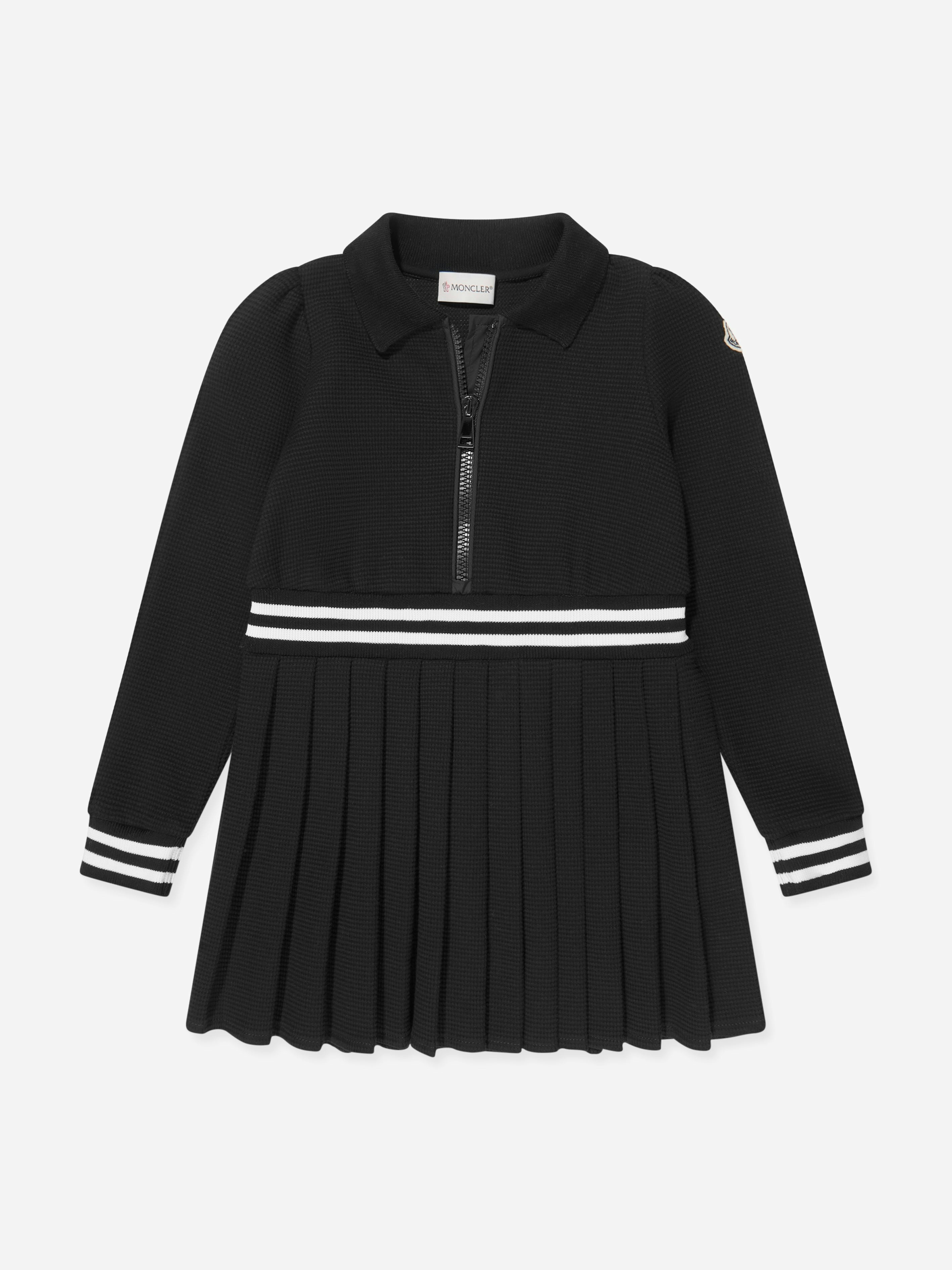 Moncler Enfant Girls Black Half Zip Pleated Dress In - 10 Yrs