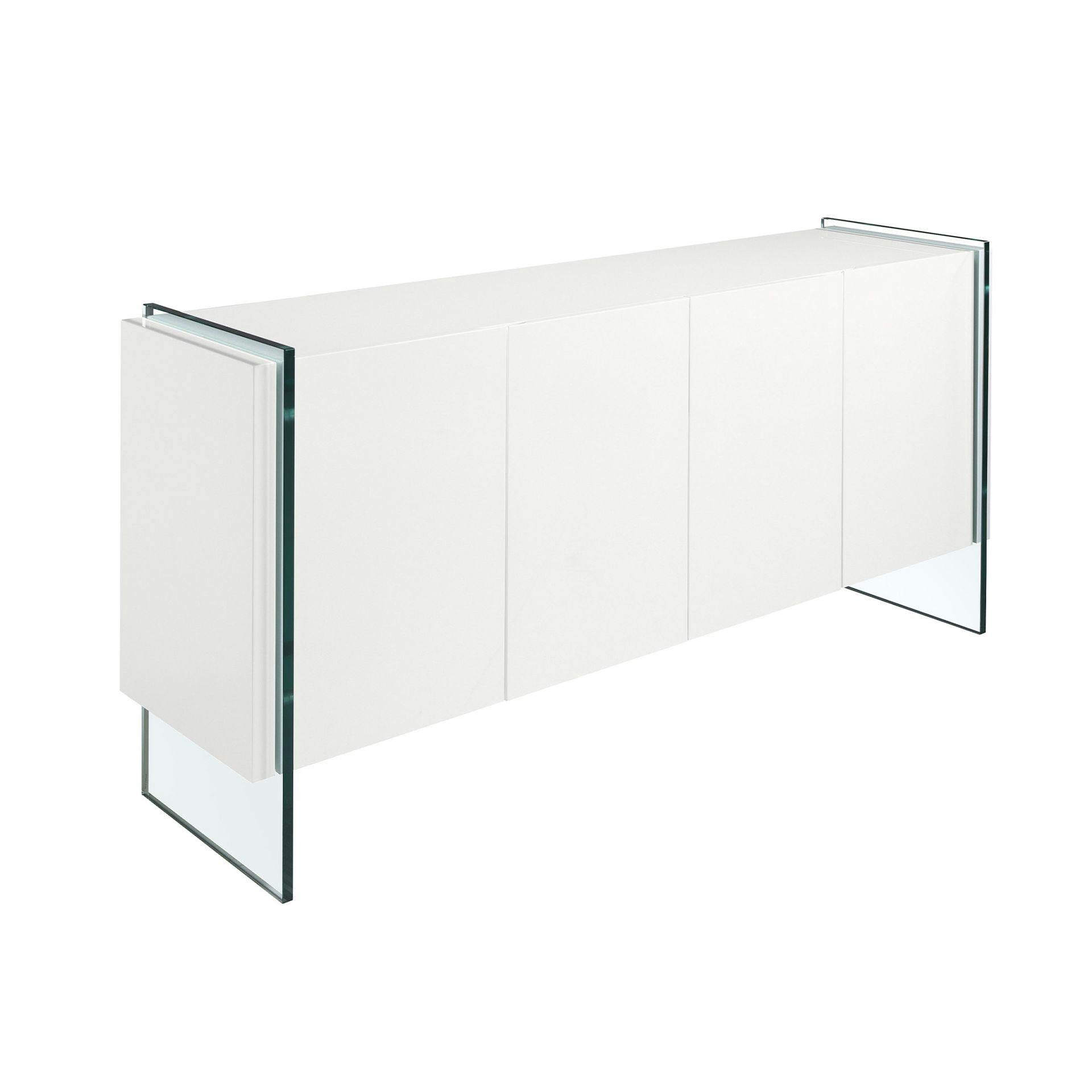 Rackhams White Sideboard Wood And Tempered Glass 3058