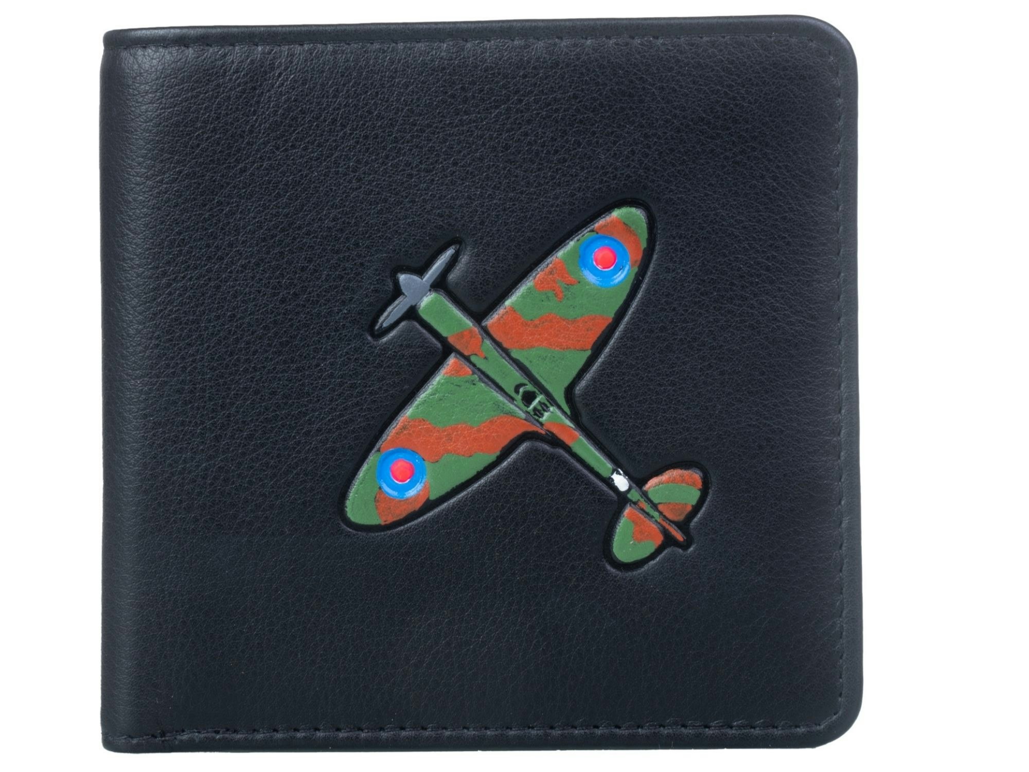 Mala Leather Black Spitfire Plane Bifold Rfid Leather Wallet