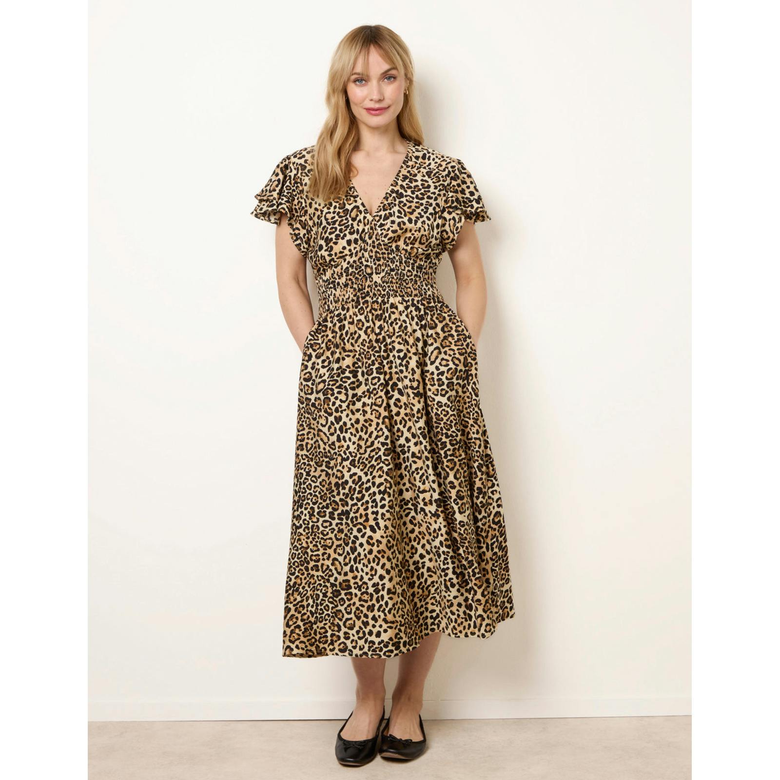 Blue Vanilla Blue/Brown Vanilla Animal Double Frill Shirred Waist Midi Dress - Xl