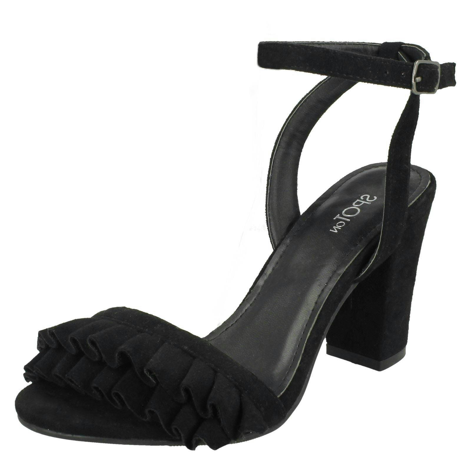 Spot On Women's Black Mid Chunky Heel Sandals - Uk 4