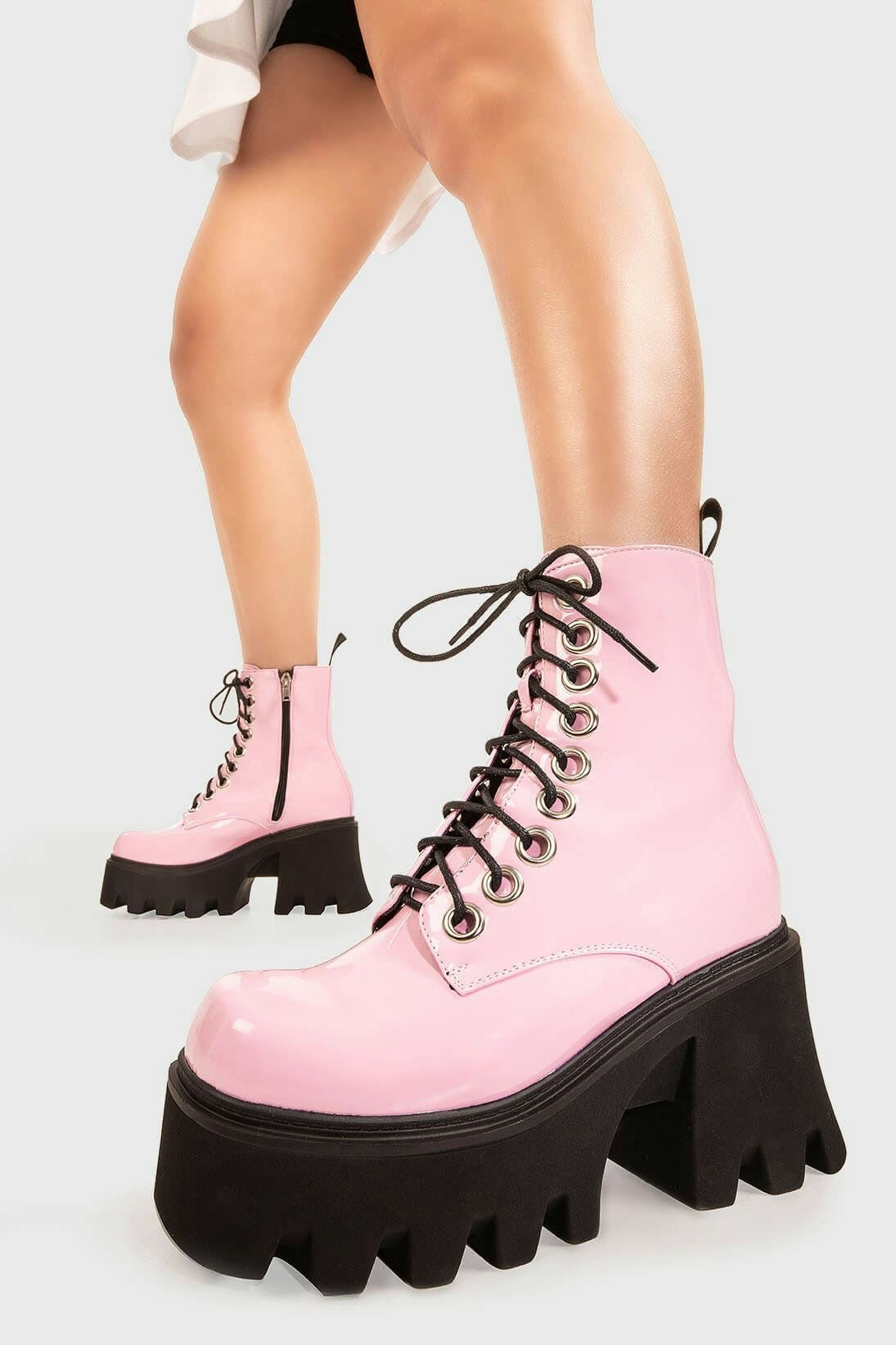 Lamoda Women's Pink Run To You Chunky Platform Ankle Boots Pat, Bold Chunky Heel Boots - Uk 5
