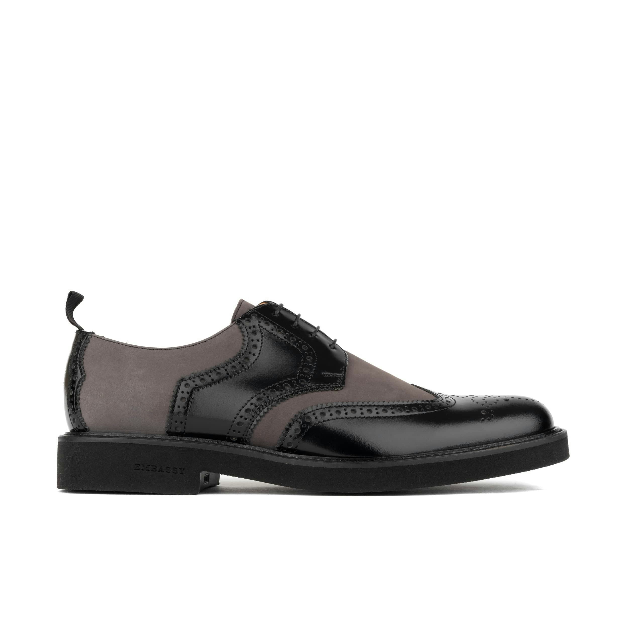 Embassy London Men's Grey/Black The Nightfall - & - Leather Brogue Shoe - Uk 6.5 / Eu 40 / Us 7.5