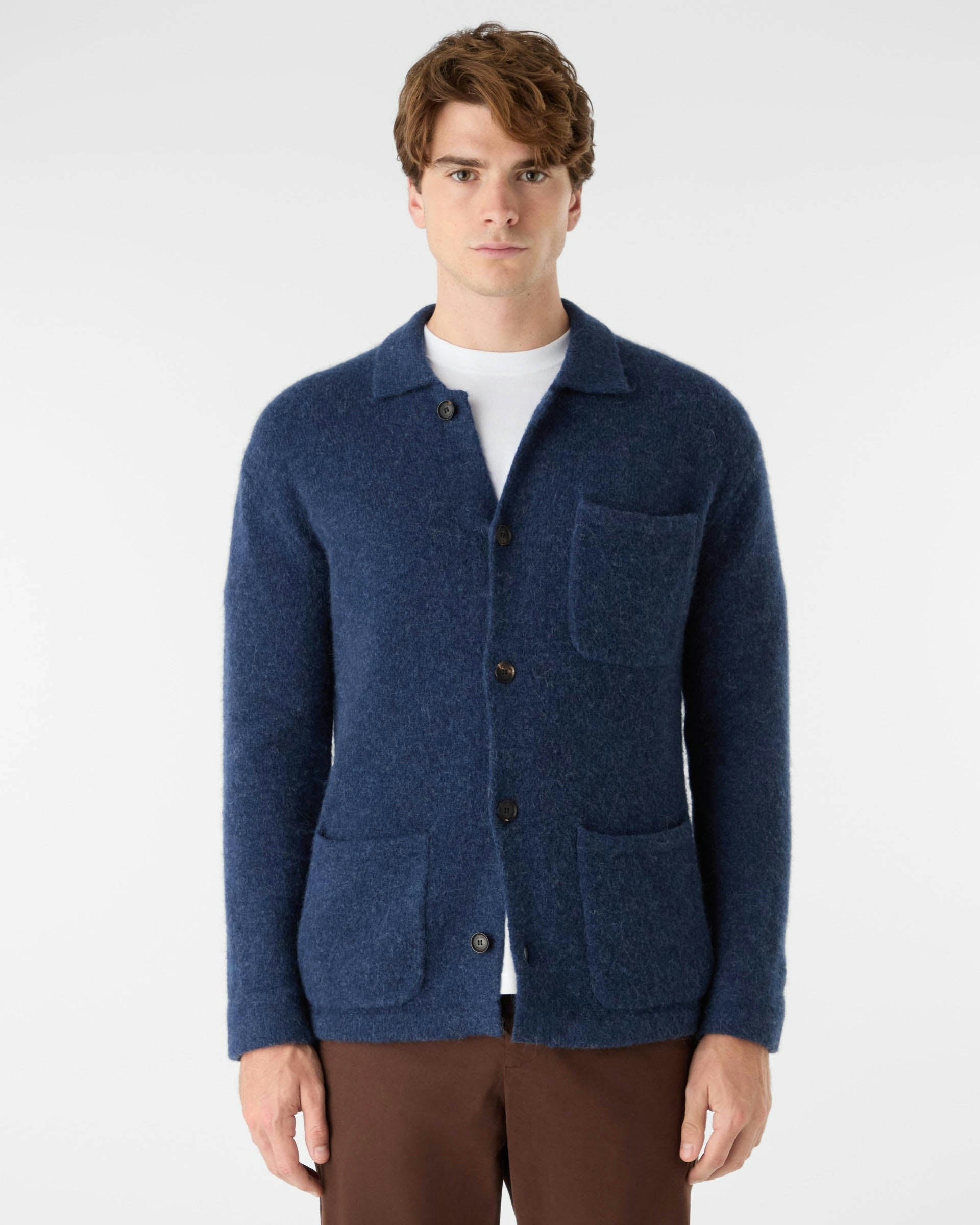 Oliver Sweeney Men's Heywood Alpaca Wool Blend Knitted Overshirt - Navy - Navy - L