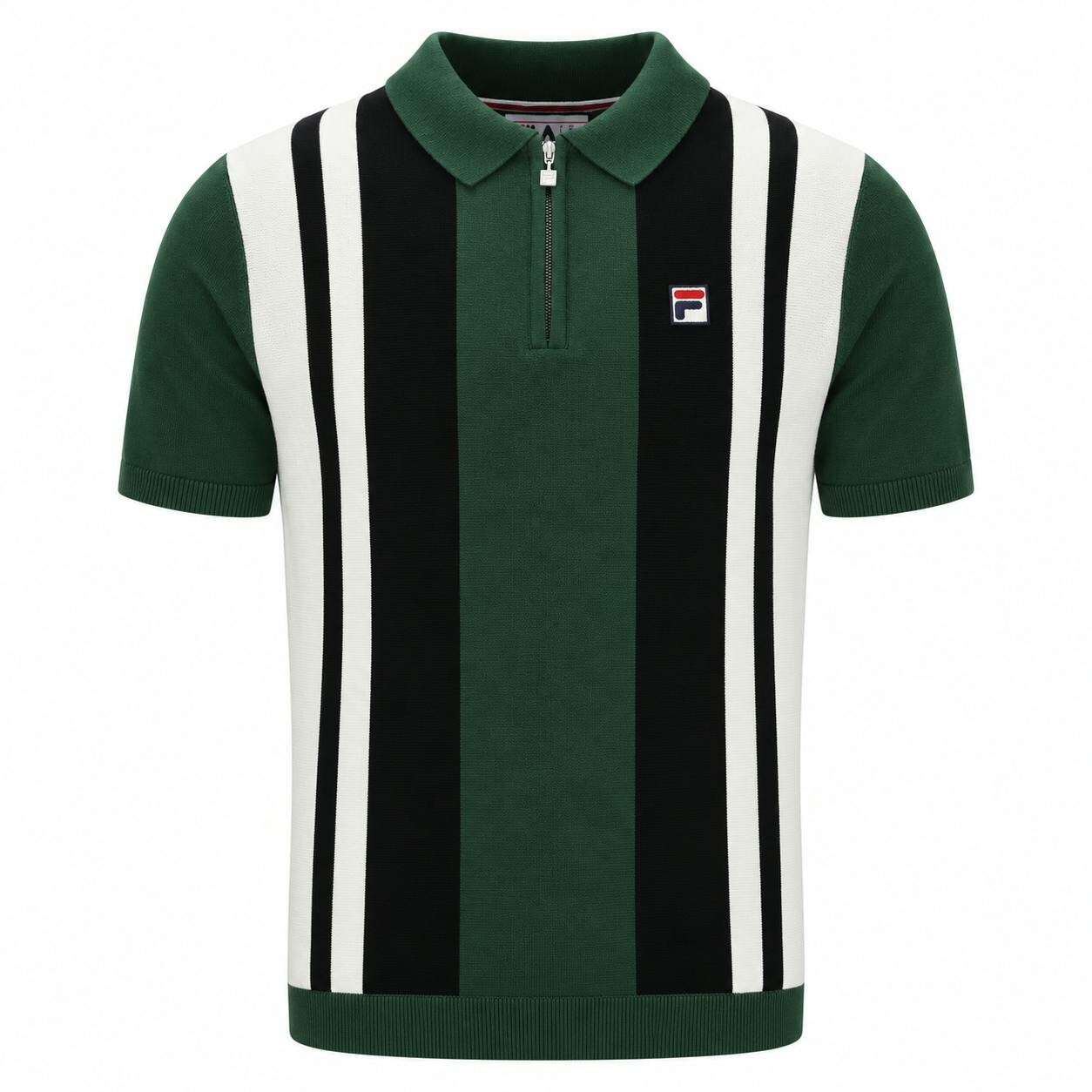Fila Men's Green Lazar Knitted Colour Block Zip Polo Shirt Pine Needle/Black/Gardenia - Size 38 - Image 4