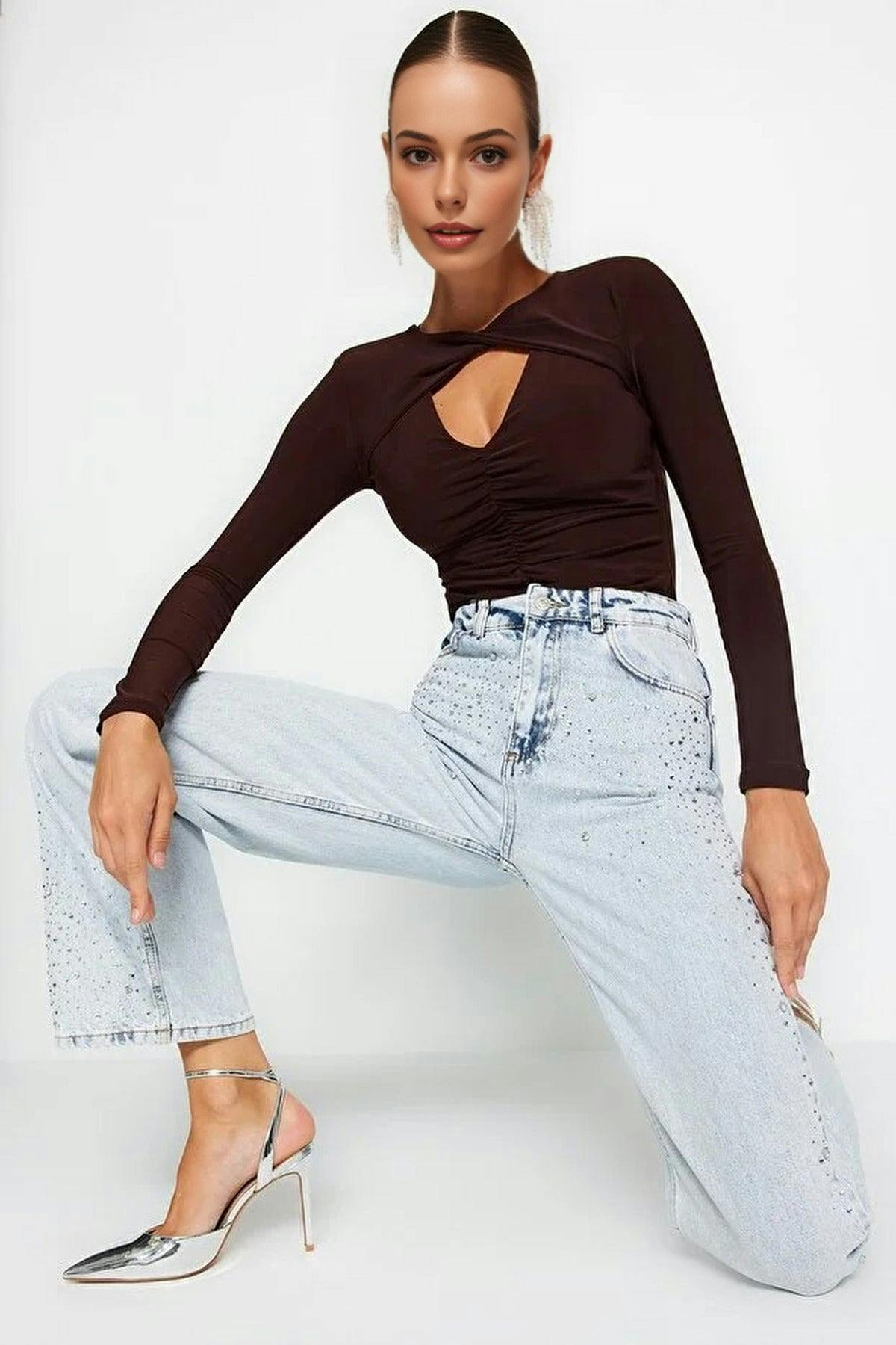 Wovcor Brown Knit Bodysuit With Cut-Out Detail - 8