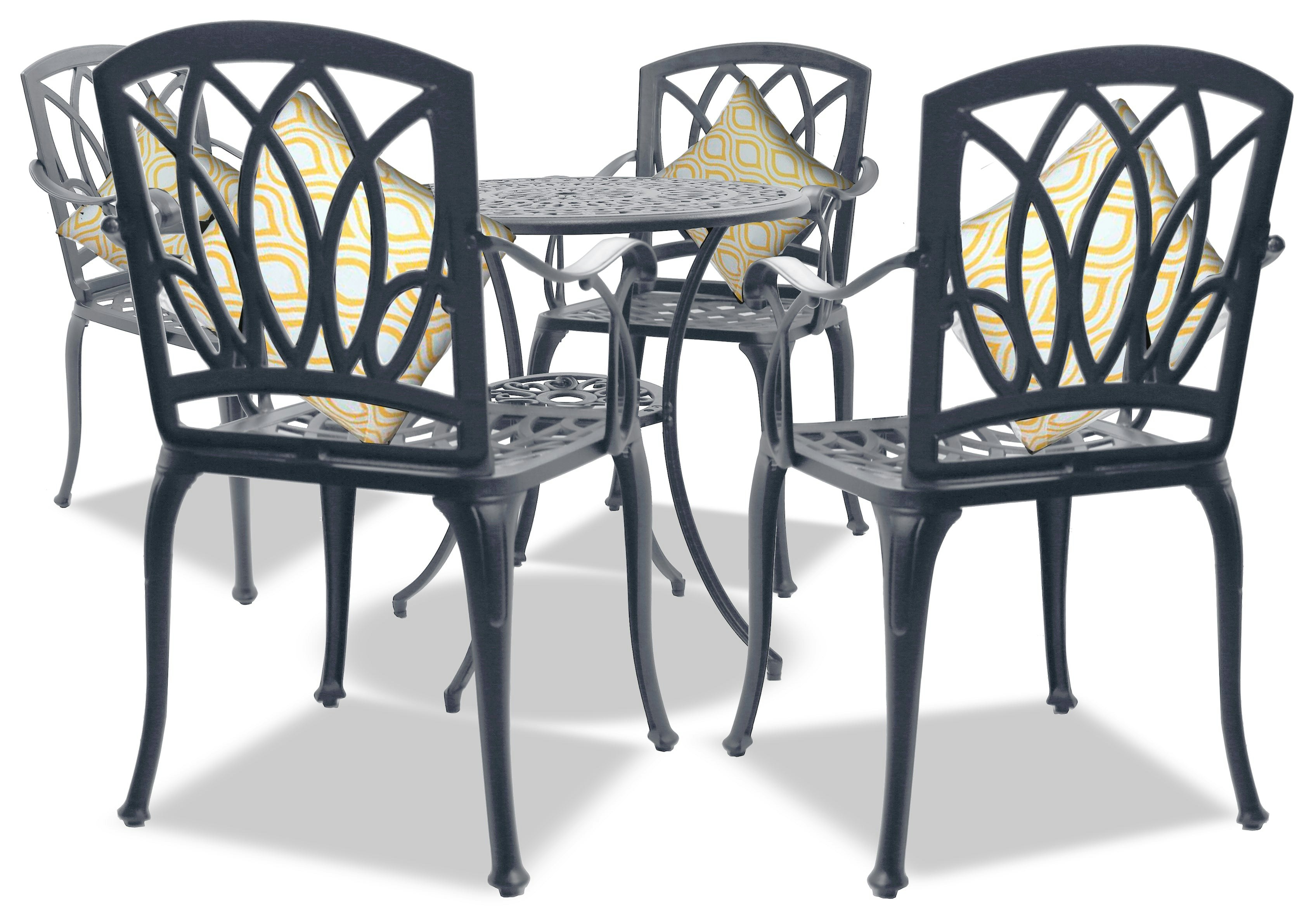 Rackhams Grey Positano Luxurious Garden And Patio Table And 4 Large Chairs With Armrests Cast Aluminium Bistro Set
