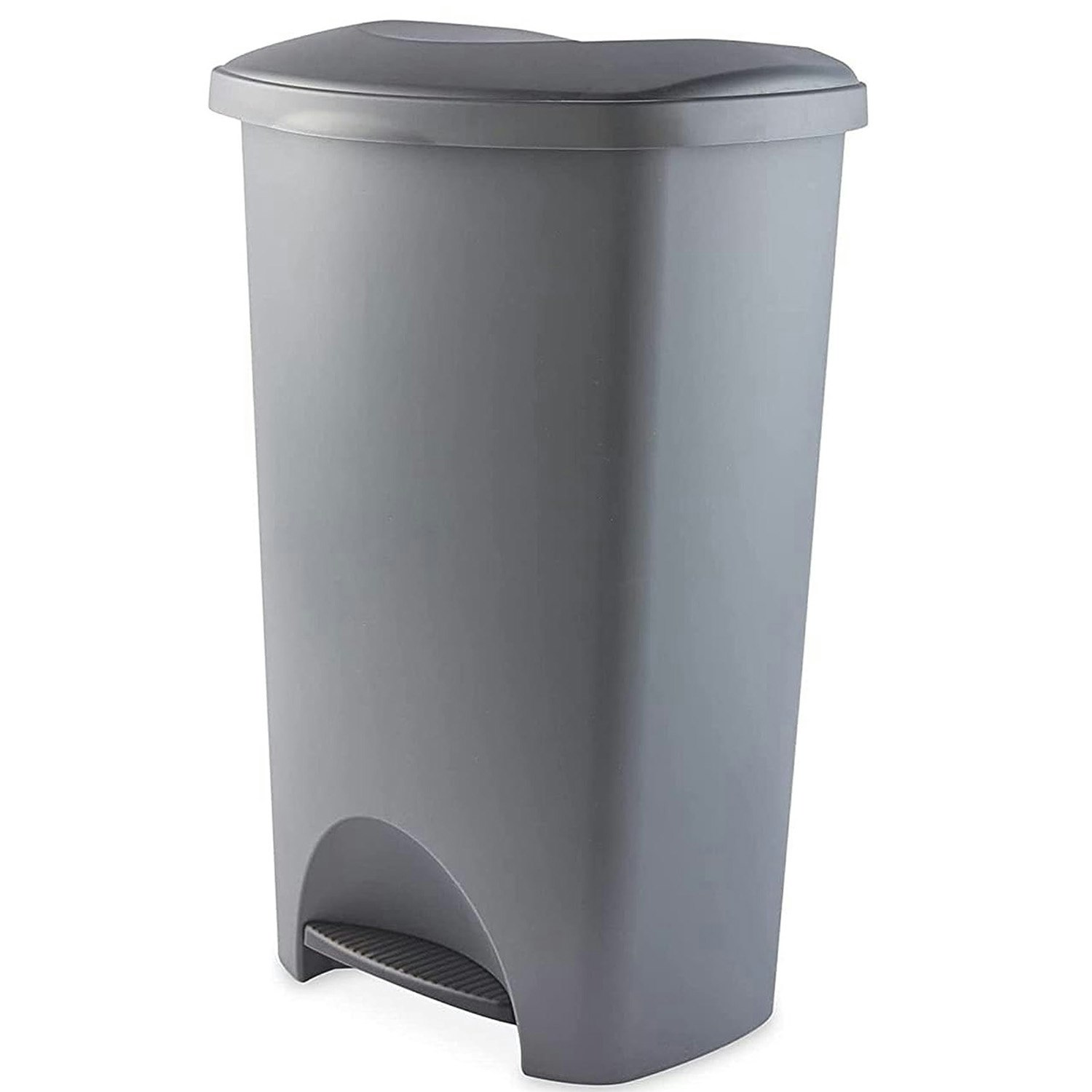 Rackhams Grey 50 Litre Soft Closing Waste Rubbish Airtight Pedal Bin For Home & Office - 2 X - Metallic