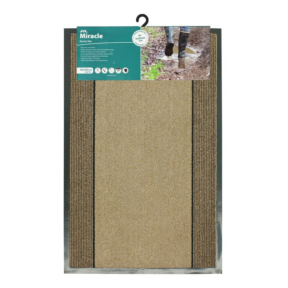 Jvl Beige Miracle Machine Washable With Stripes Barrier Mat, 60X90cm,