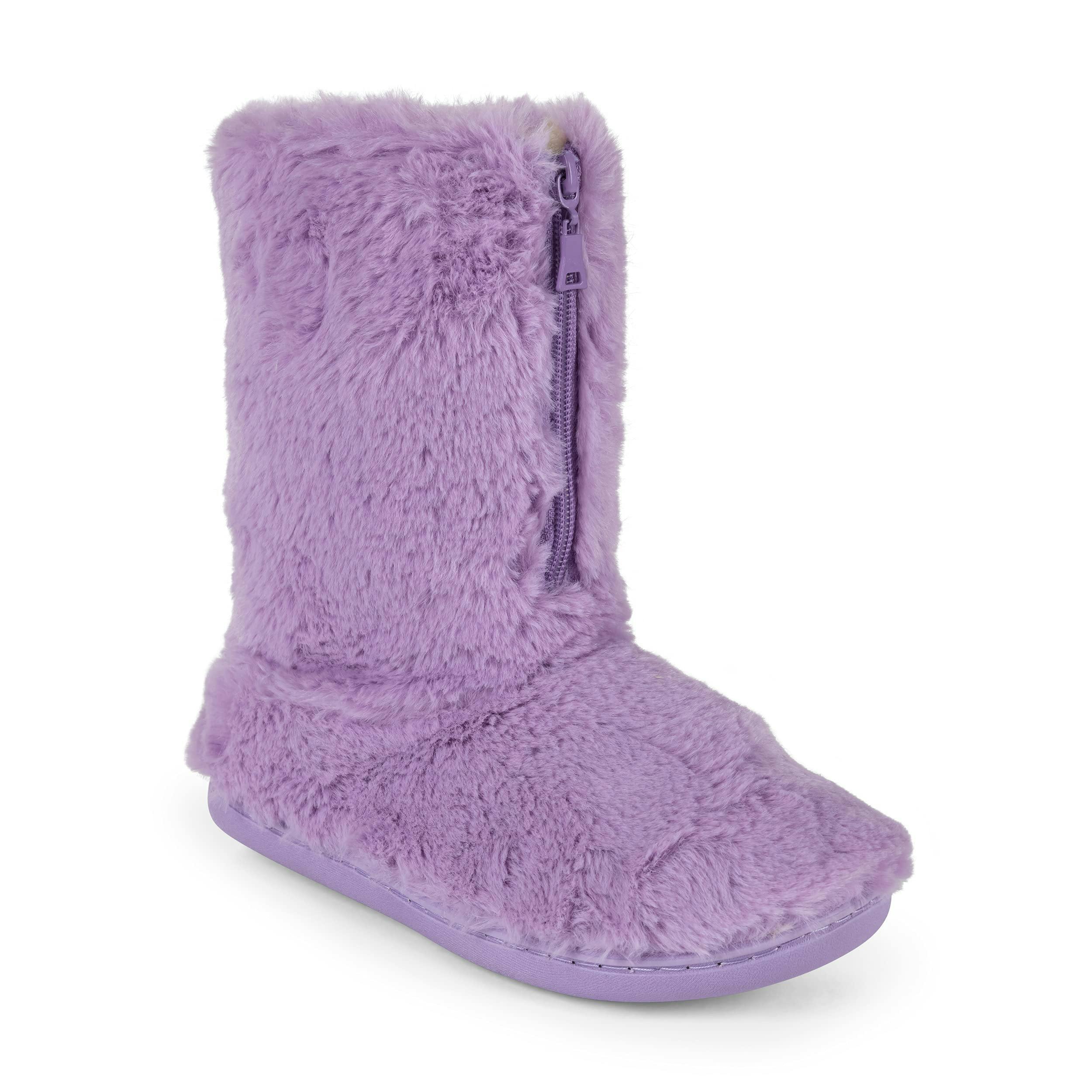 Viva Women's Purple Polar Memory Foam Zipper Faux Fur Cosy Boots - 7