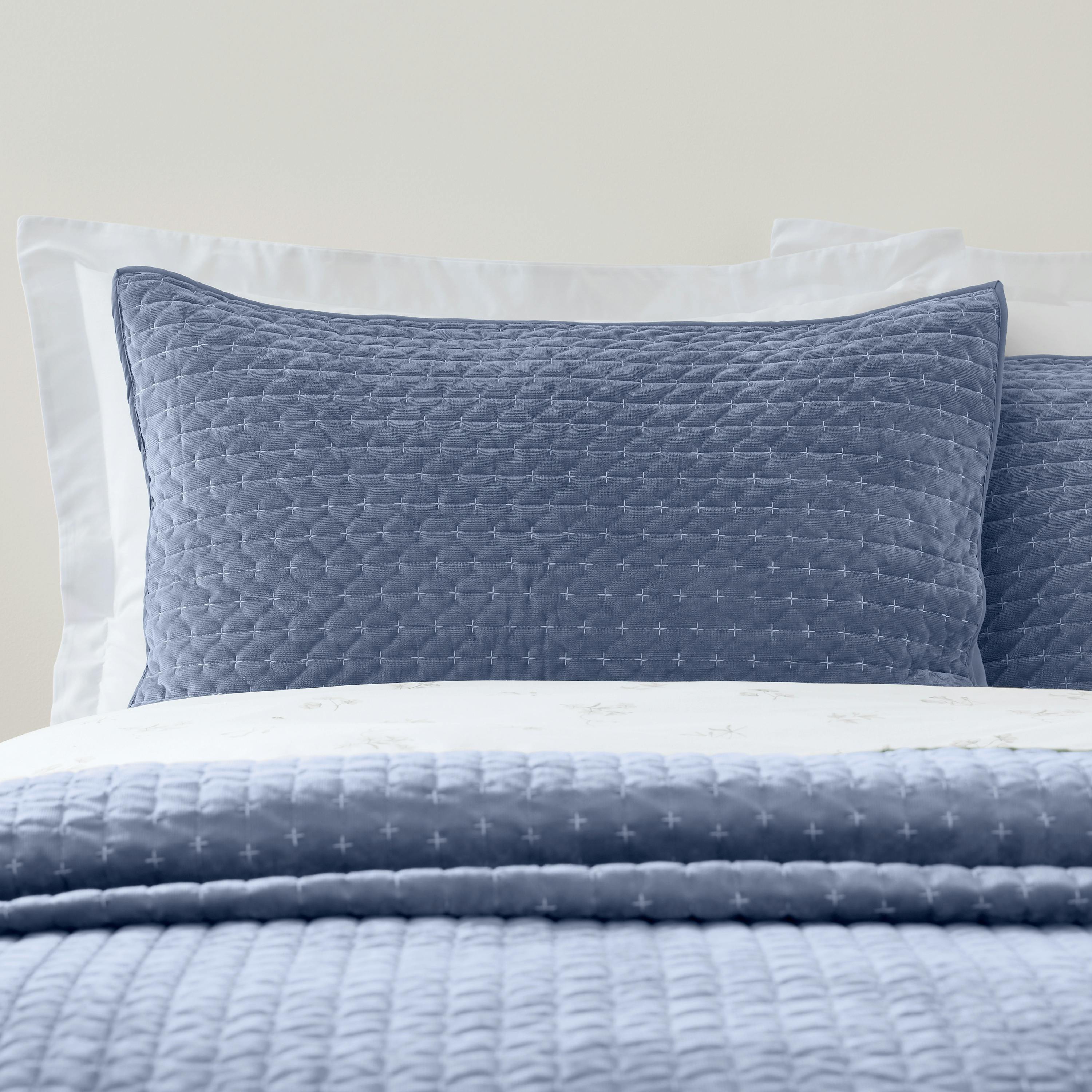 Bianca Blue Attica Velvet Embroidered Pillow Sham Pair