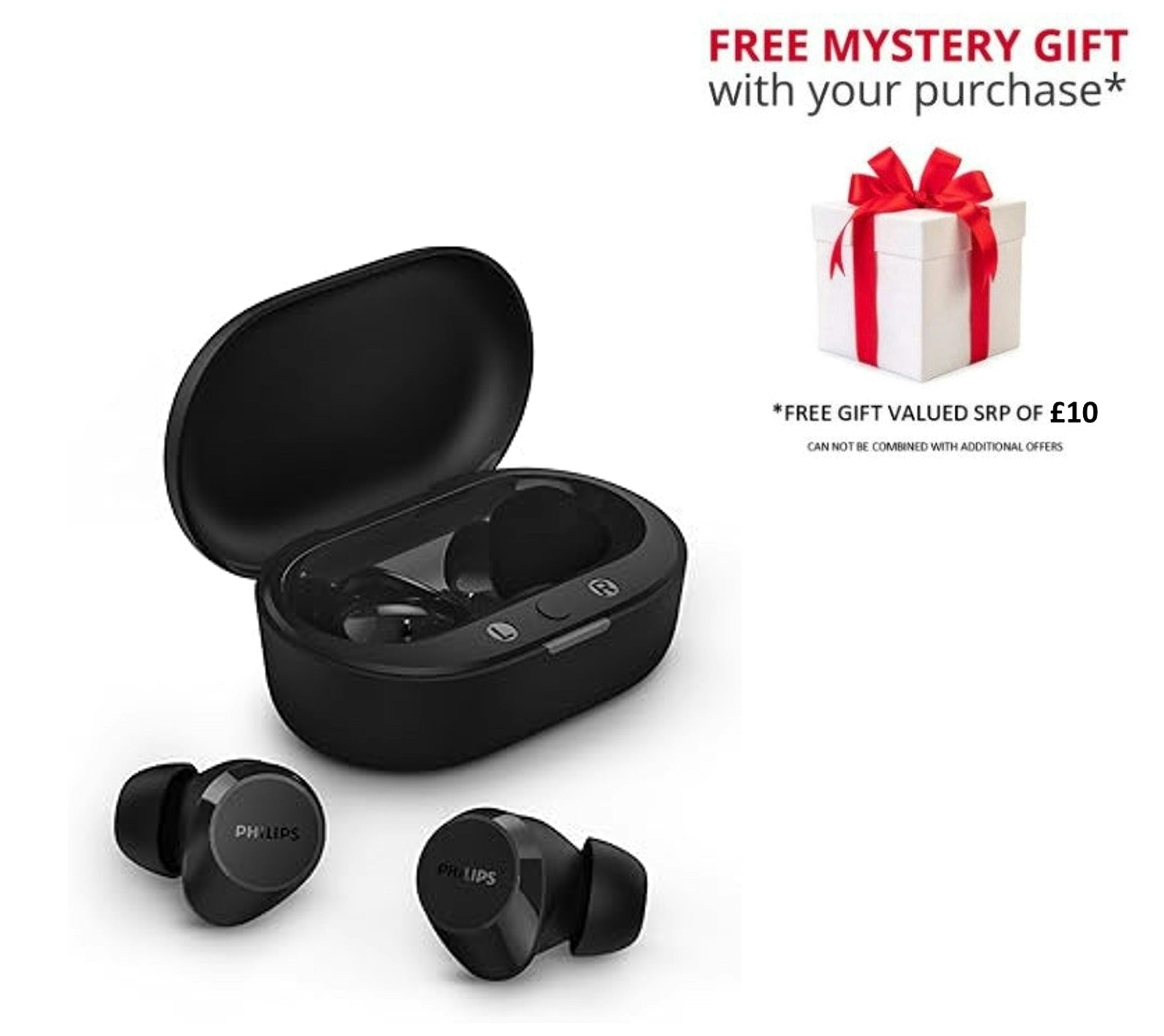 Philips Black Tat1209 True Wireless Earphones With Portable Charging Case - Free Gift Rrp £10!