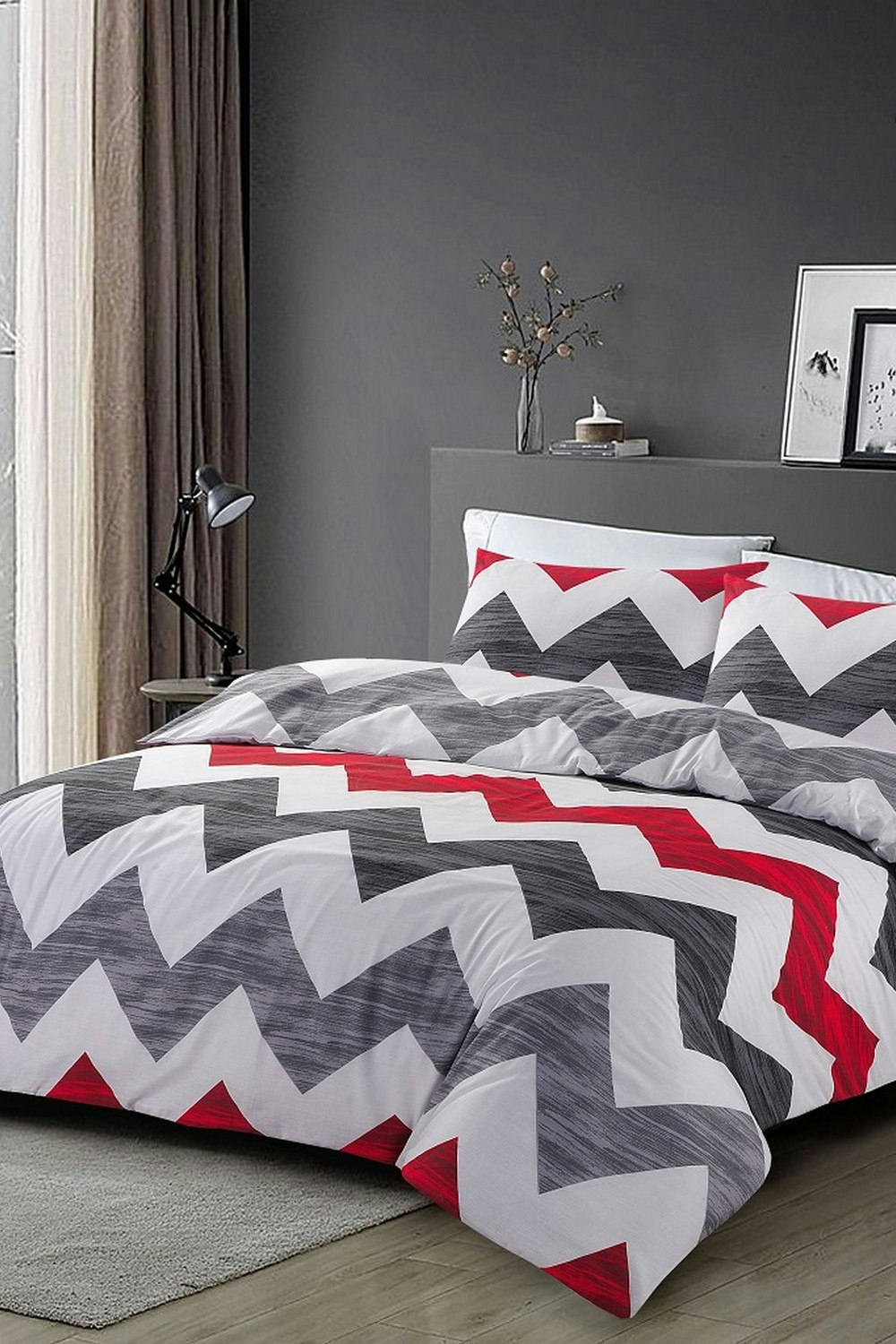 Rackhams Red Zig Zag Striped Duvet Cover Set - Double