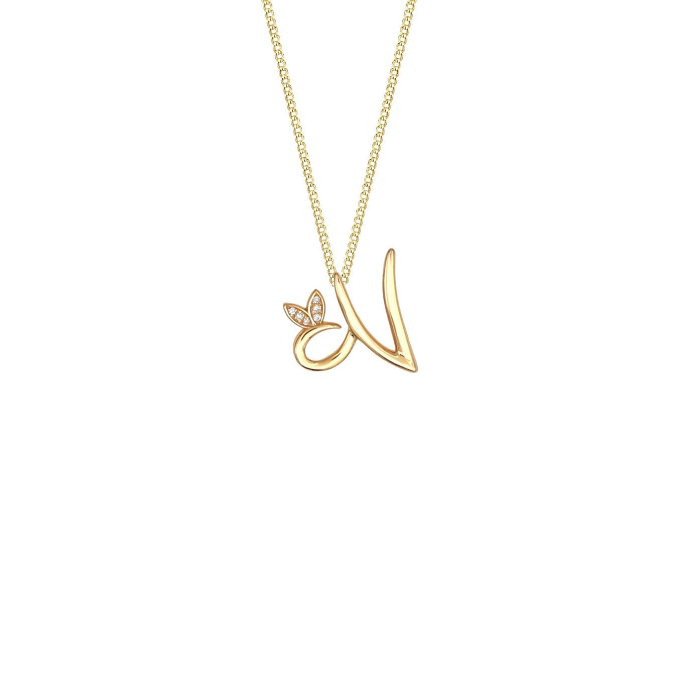 Say It With Yellow/Gold Winged Diamond Initial Necklace - N