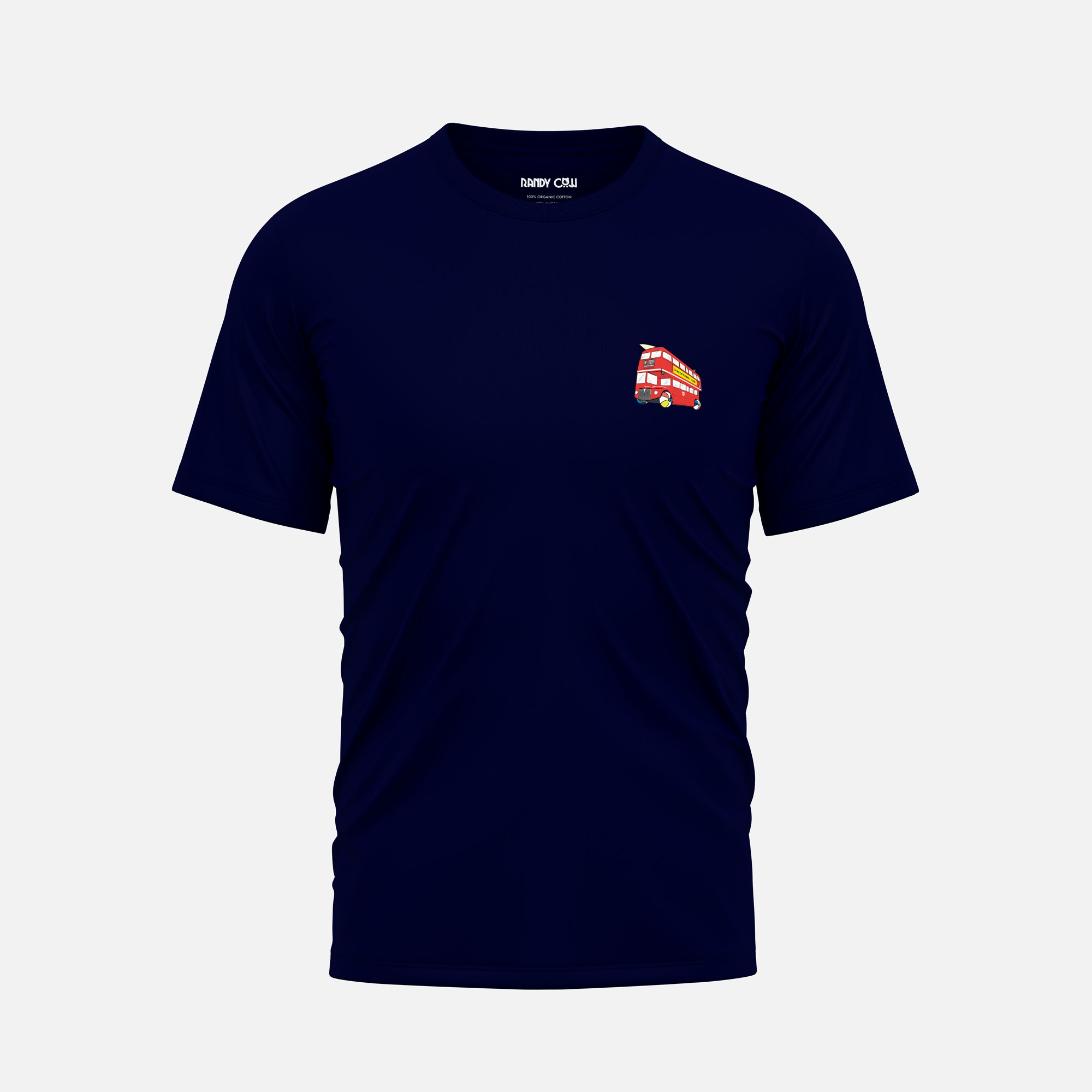 Randy Cow London Beach Club Bus - Navy Organic Cotton T-Shirt - 4 - Without Back Graphic