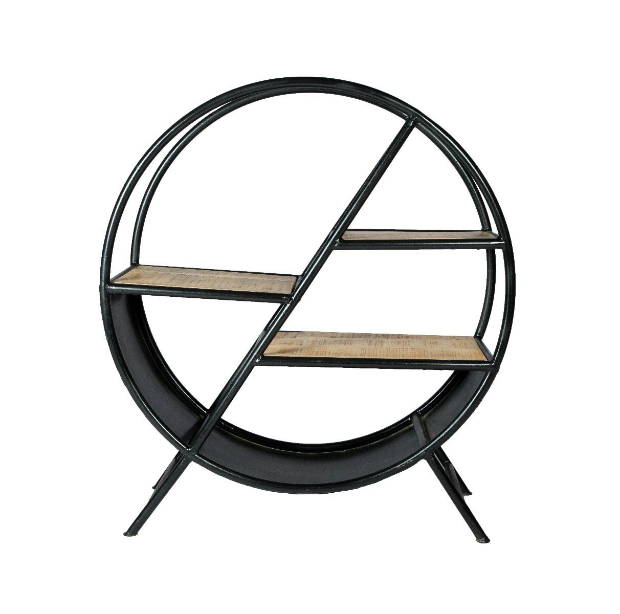 Ih Design Light/Grain Oakland Industrial Mintis Iron Wooden Round Bookcase - Wood - 1 - 90X33x100 Cm (Lxdxh)