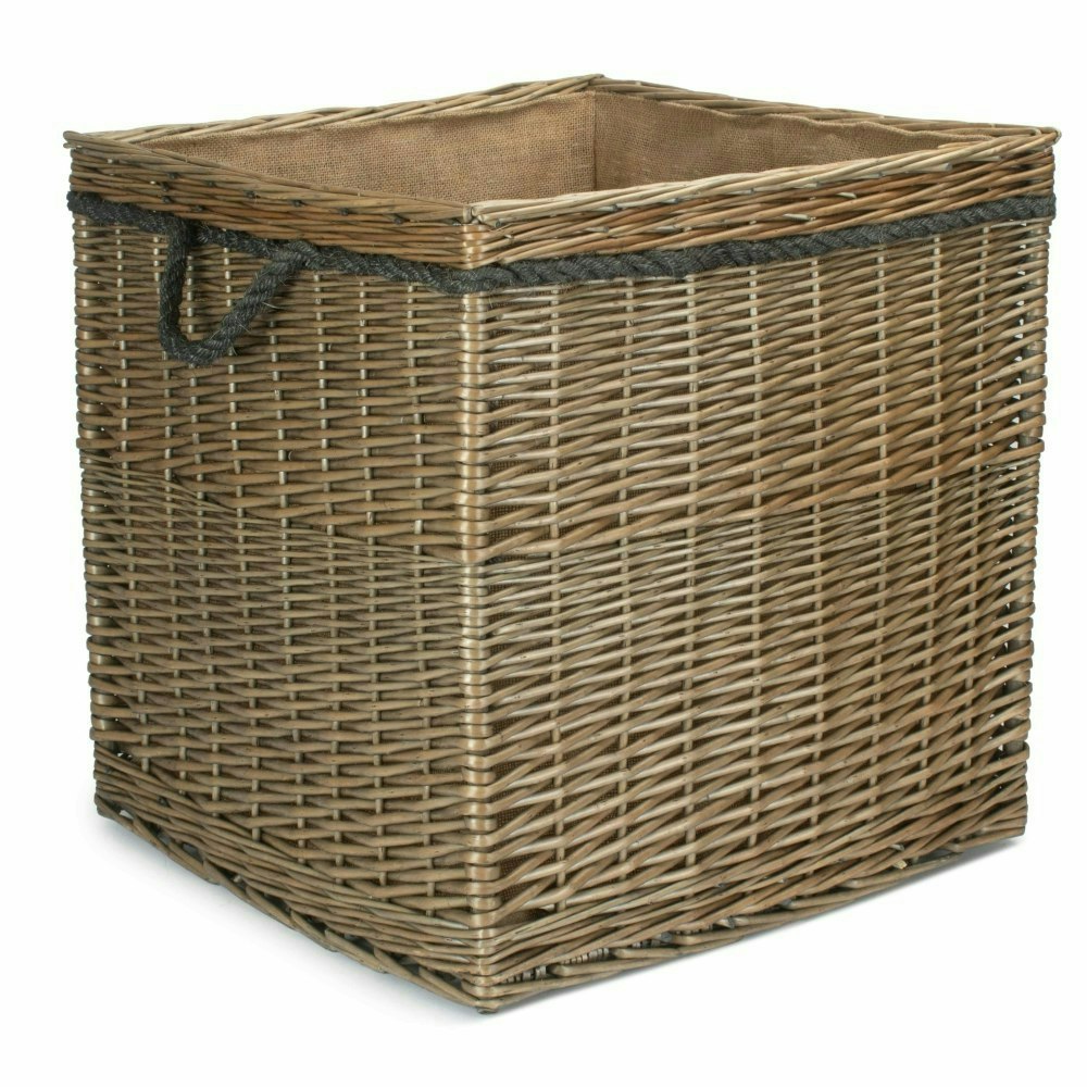 Red Hamper Red/Brown Hamper Antique Wash Willow Square Wicker Log Basket - Large