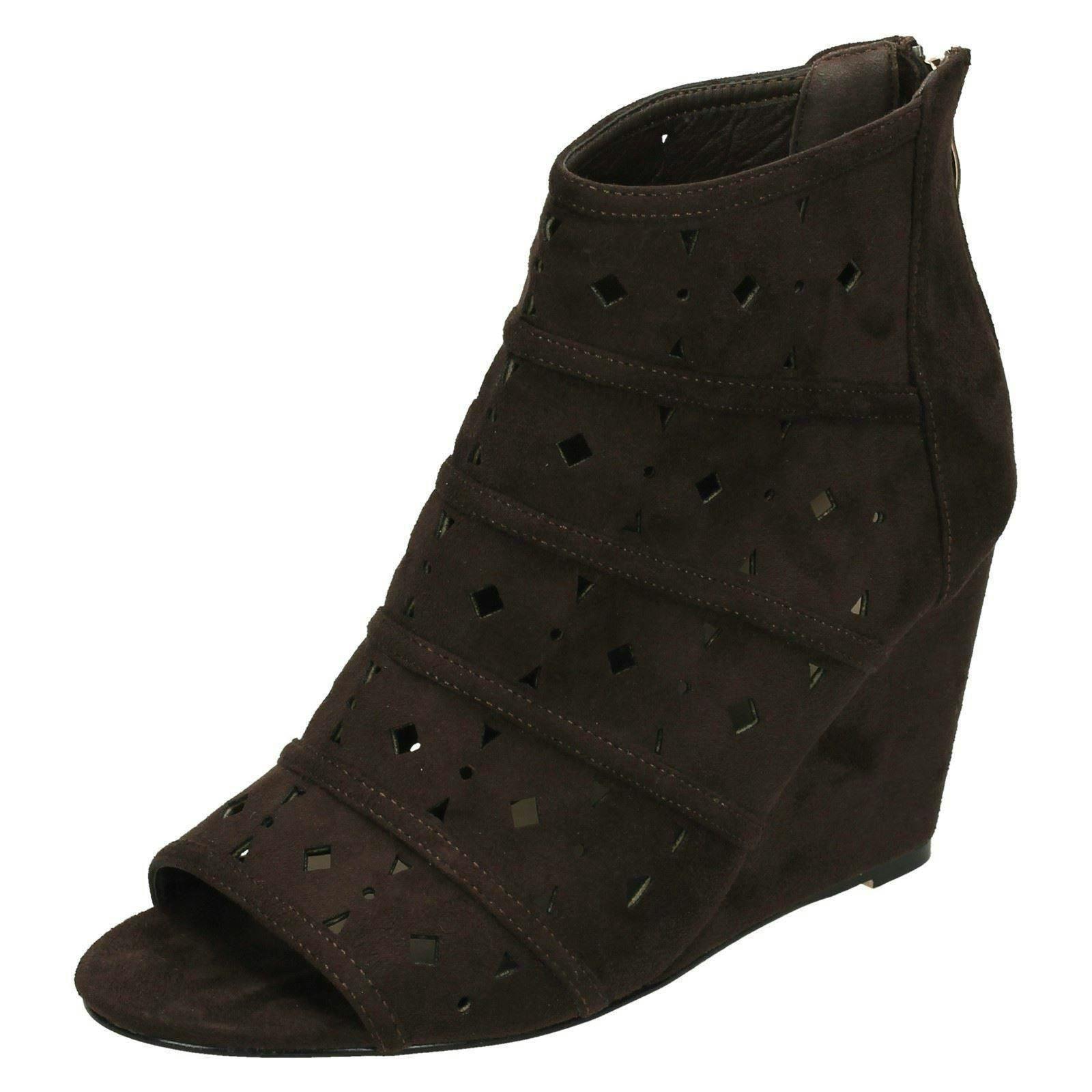 Spot On Women's Brown High Wedge Peeptoe Ankle Boots - Uk 6
