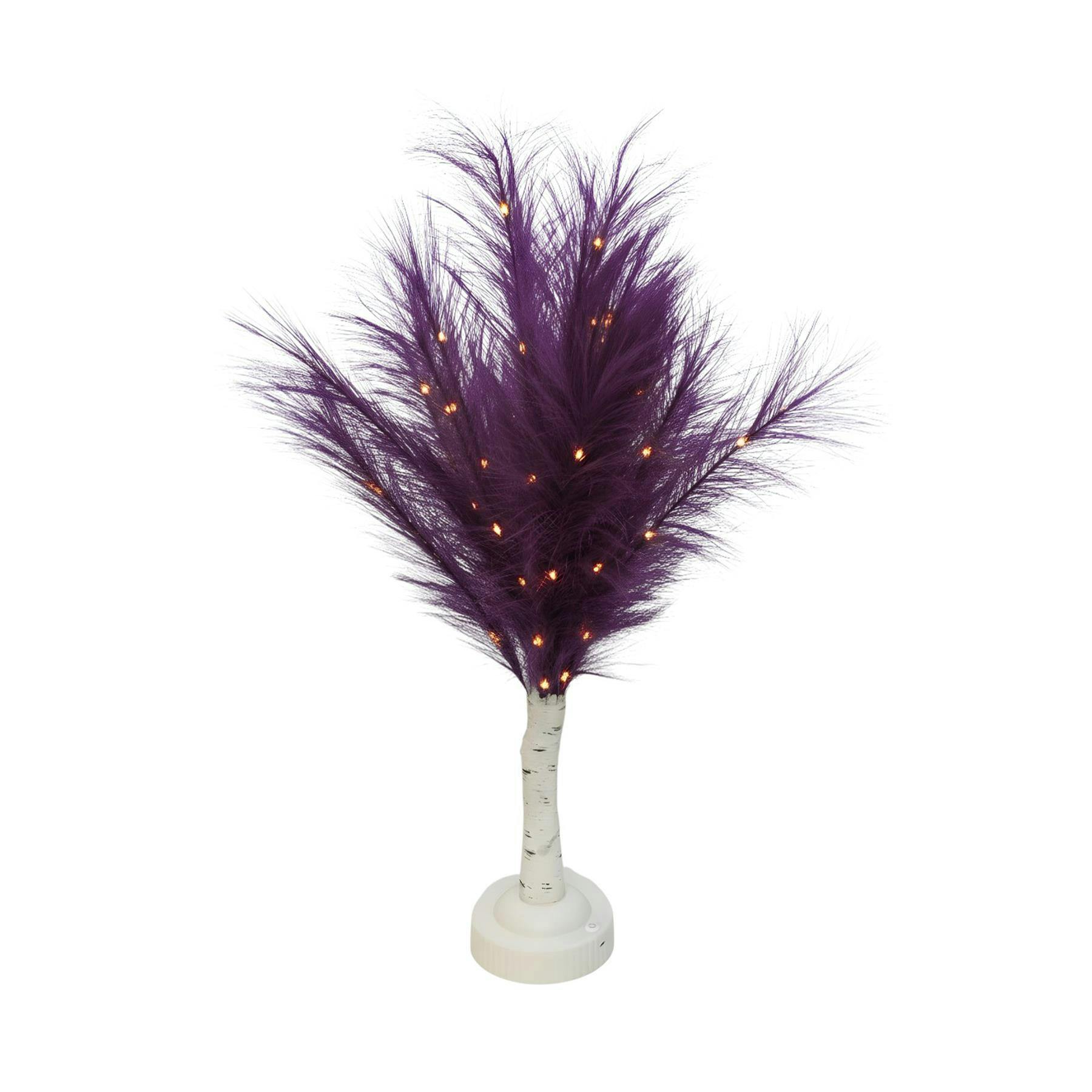 Rackhams Purple/White/Light 70Cm Feather Tree Table Lamp With Warm Leds, Decorative For Home Styling - 2 Pack - Warm - Artificial Christmas Tree