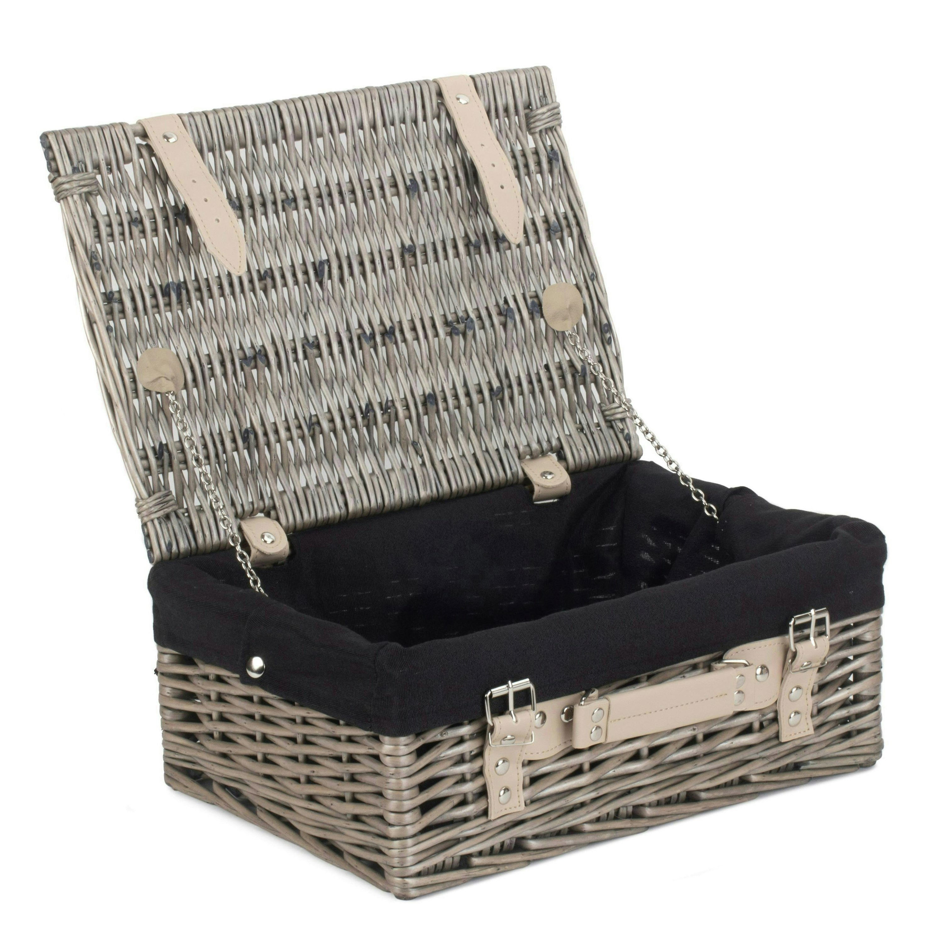 Rackhams Black 36Cm Antique Wash Wicker Picnic Basket With Cotton Lining