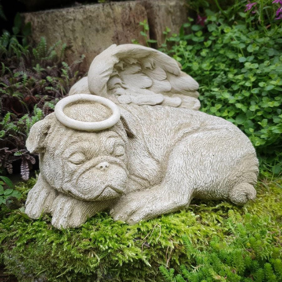 Rackhams Stone Cast Dog Angel Pug Garden Ornament