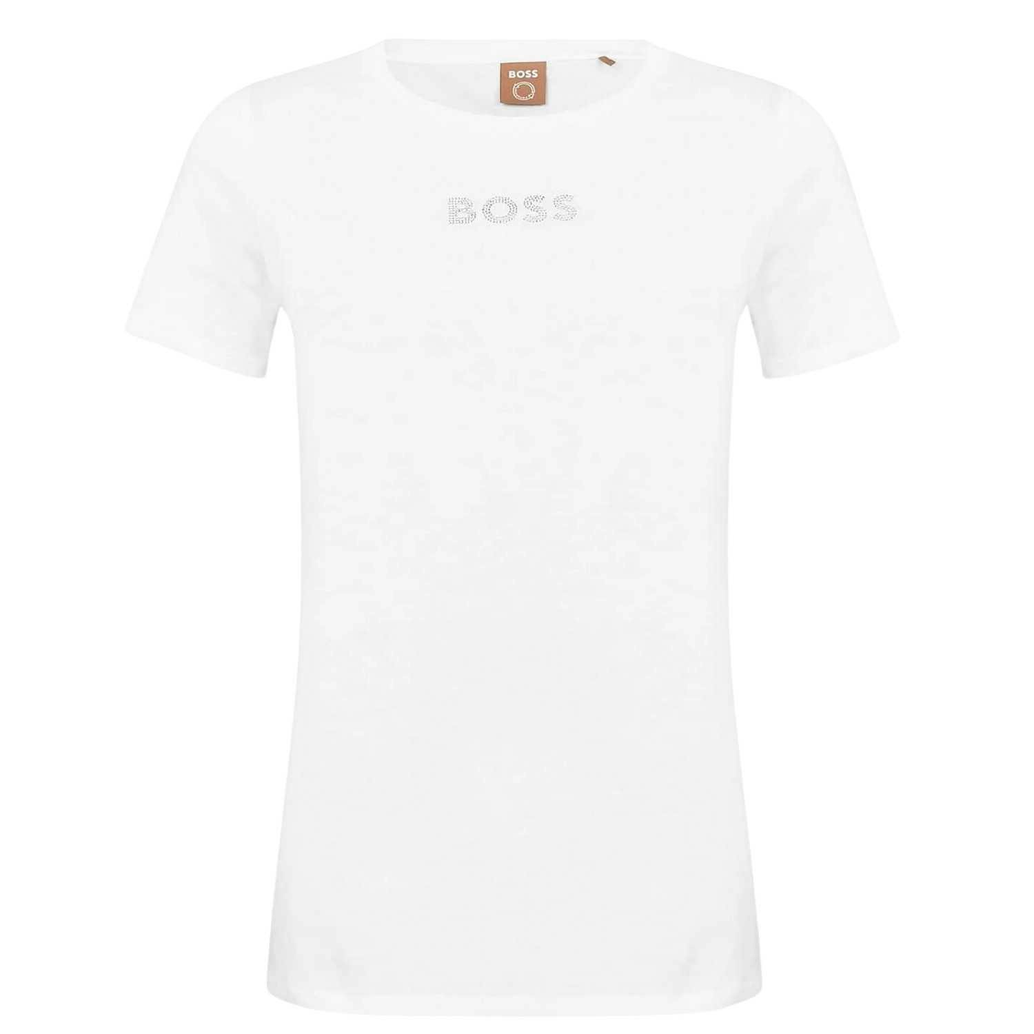 Hugo Boss Women's White Diamante Logo T-Shirt - 12 Uk - 100% Mixed