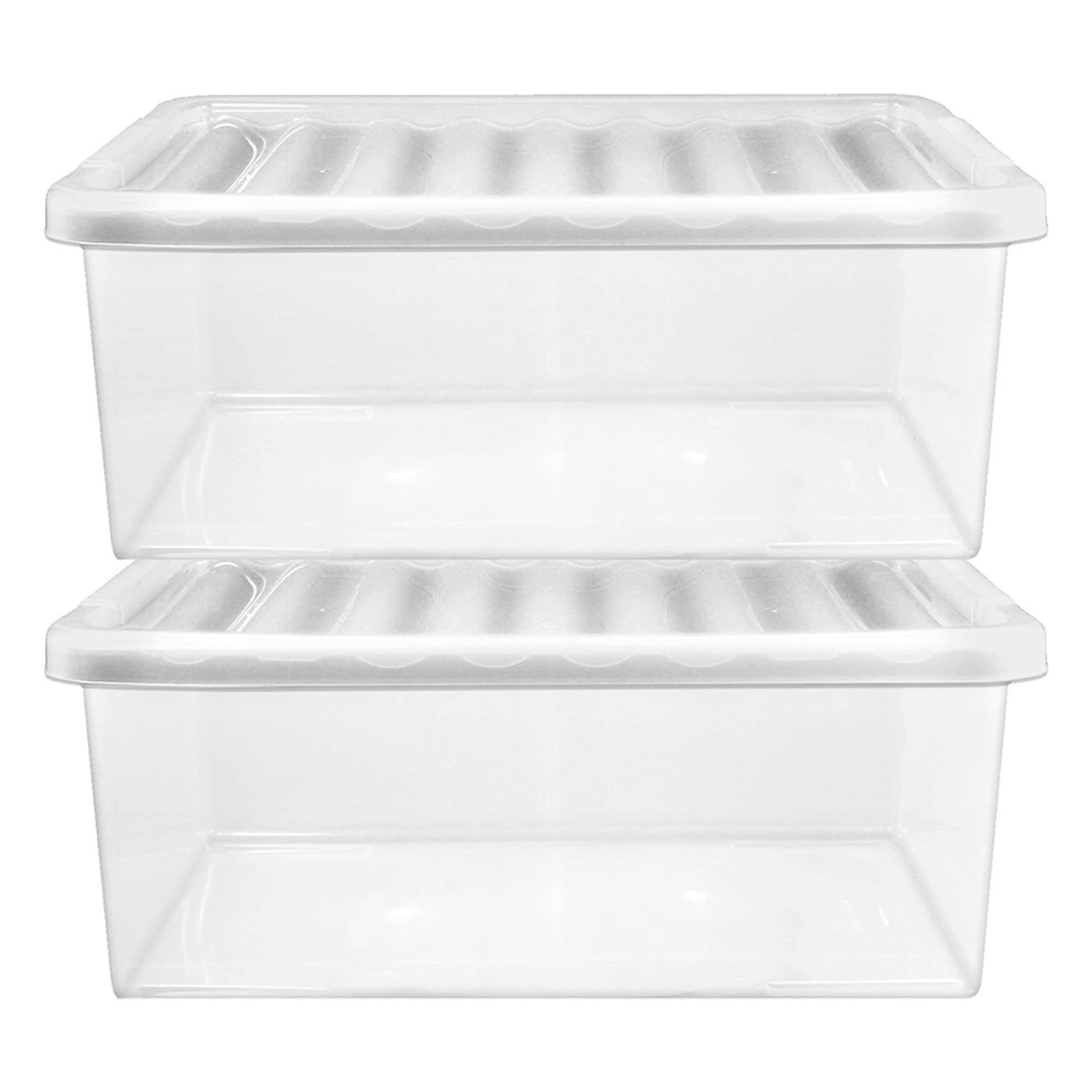 Storm Trading Group Heavy Duty Multipurpose Home Office Clear Plastic Storage Containers With Lids - 32 Litre - 3 X