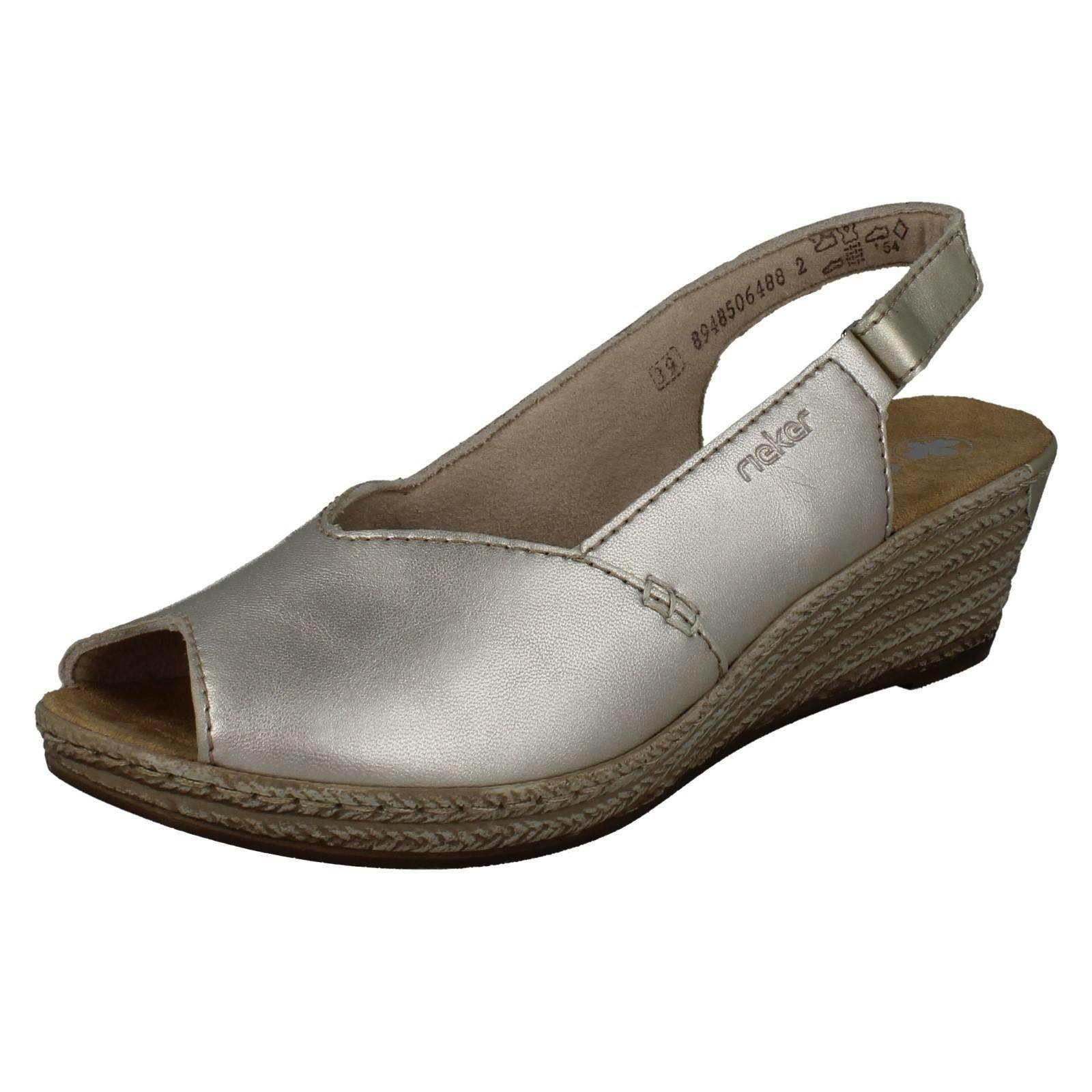 Rieker Women's Gold Slingback Wedge Sandals 62462 - Uk 7.5
