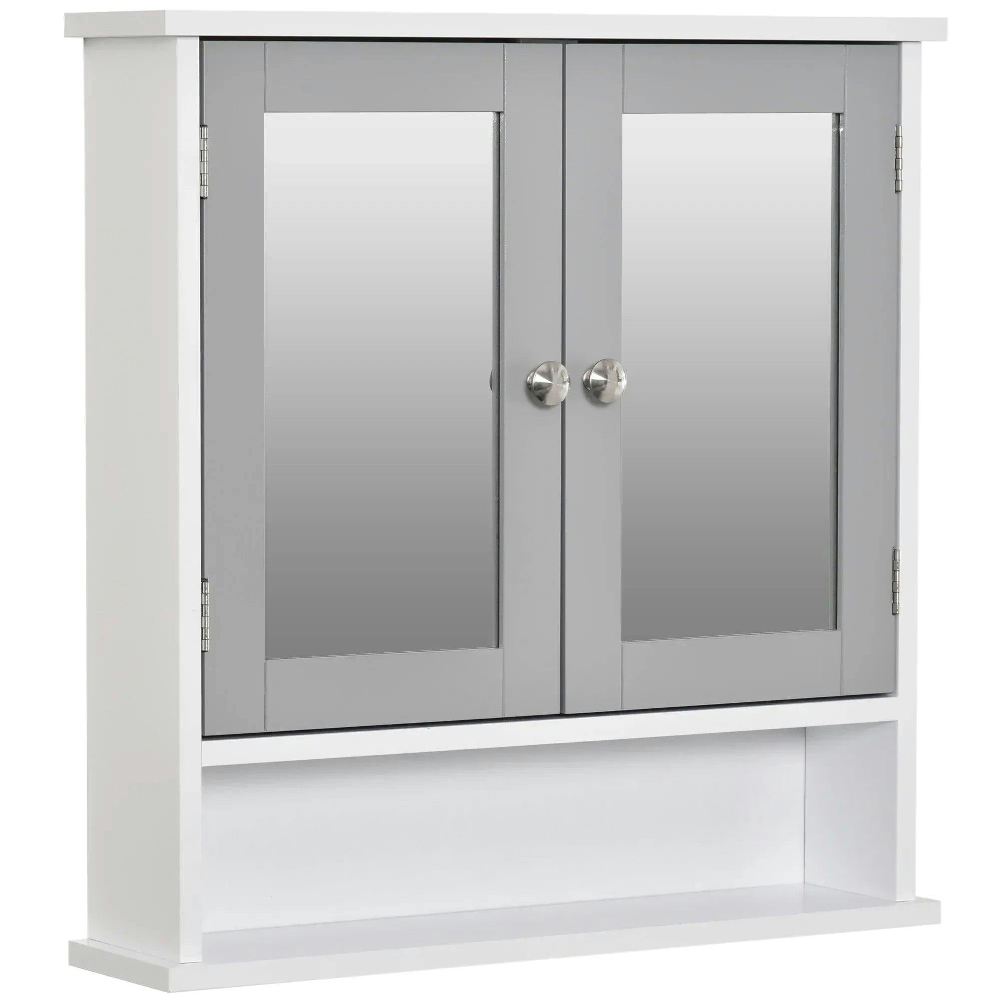 Kleankin Unisex Grey Wall Mounted Mirror Cabinet W/ Double Mirror Doors & Adjustable Shelf In - Image 6