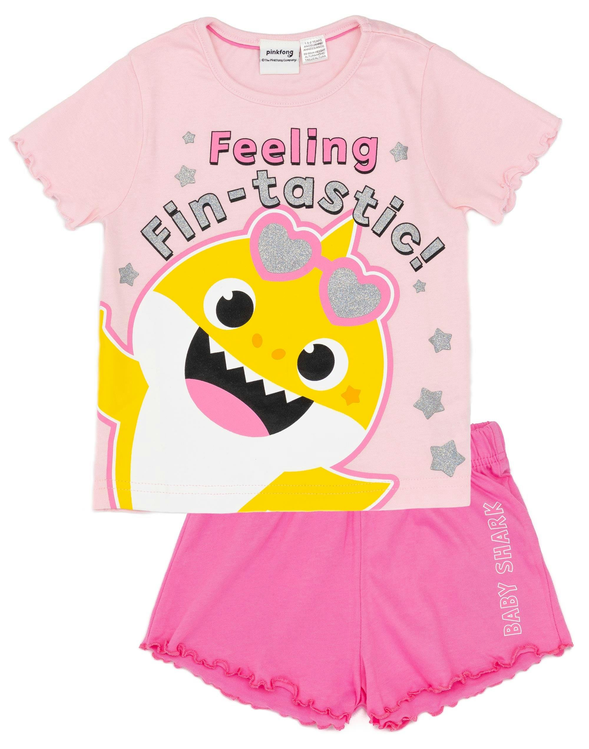 Vanilla Underground Women's Pink Baby Shark Girls Short Sleeve Short Leg Pyjama Set - 3-4 Years