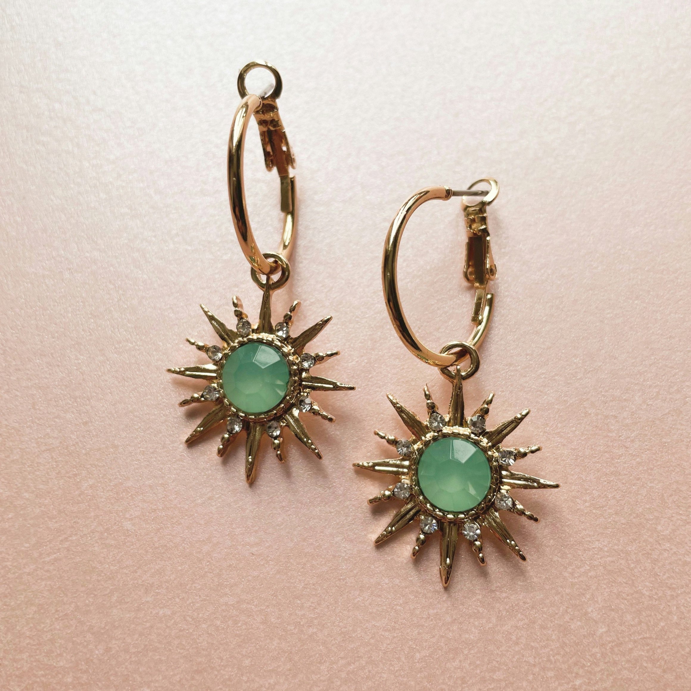 Luxe Tones Gold Solina Aqua Gem Hoop Earrings