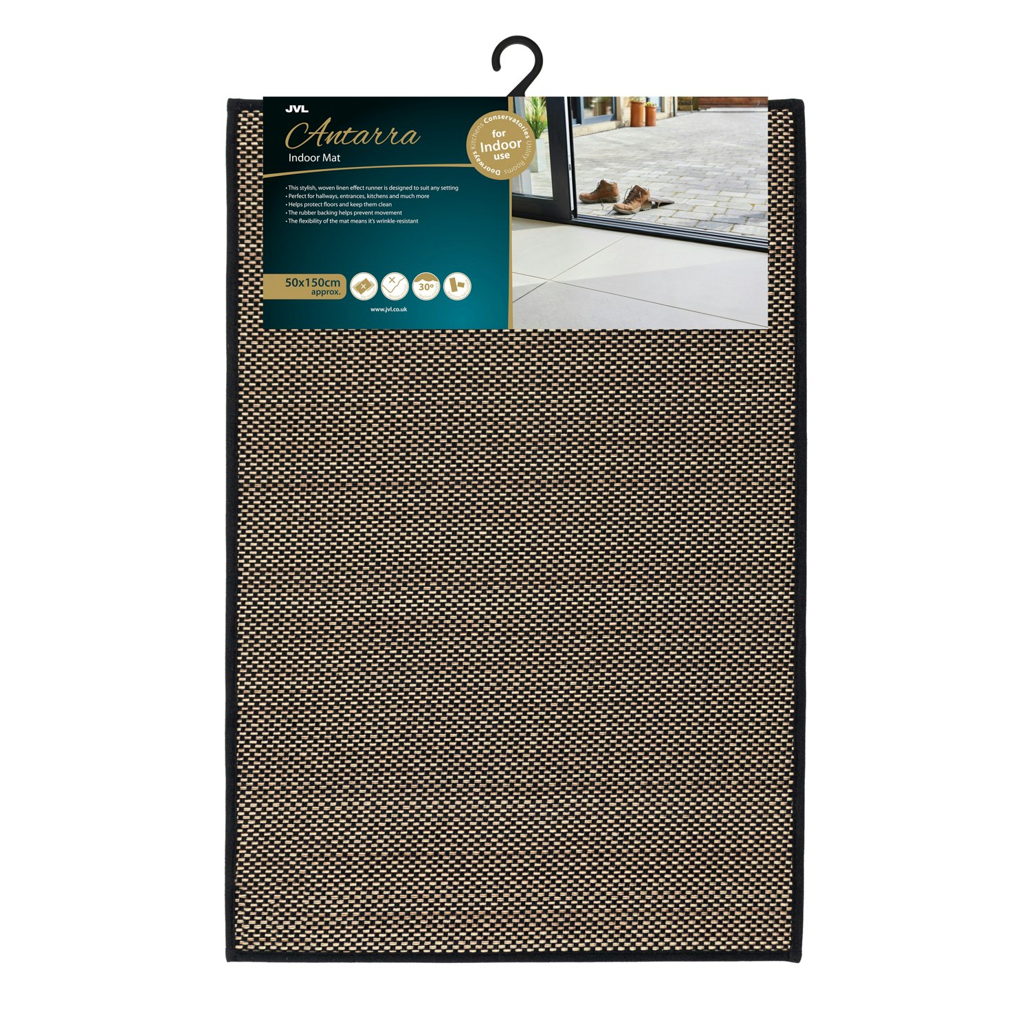 Jvl Black/Brown Antarra Machine Washable Entrance Doormat, 50X75cm