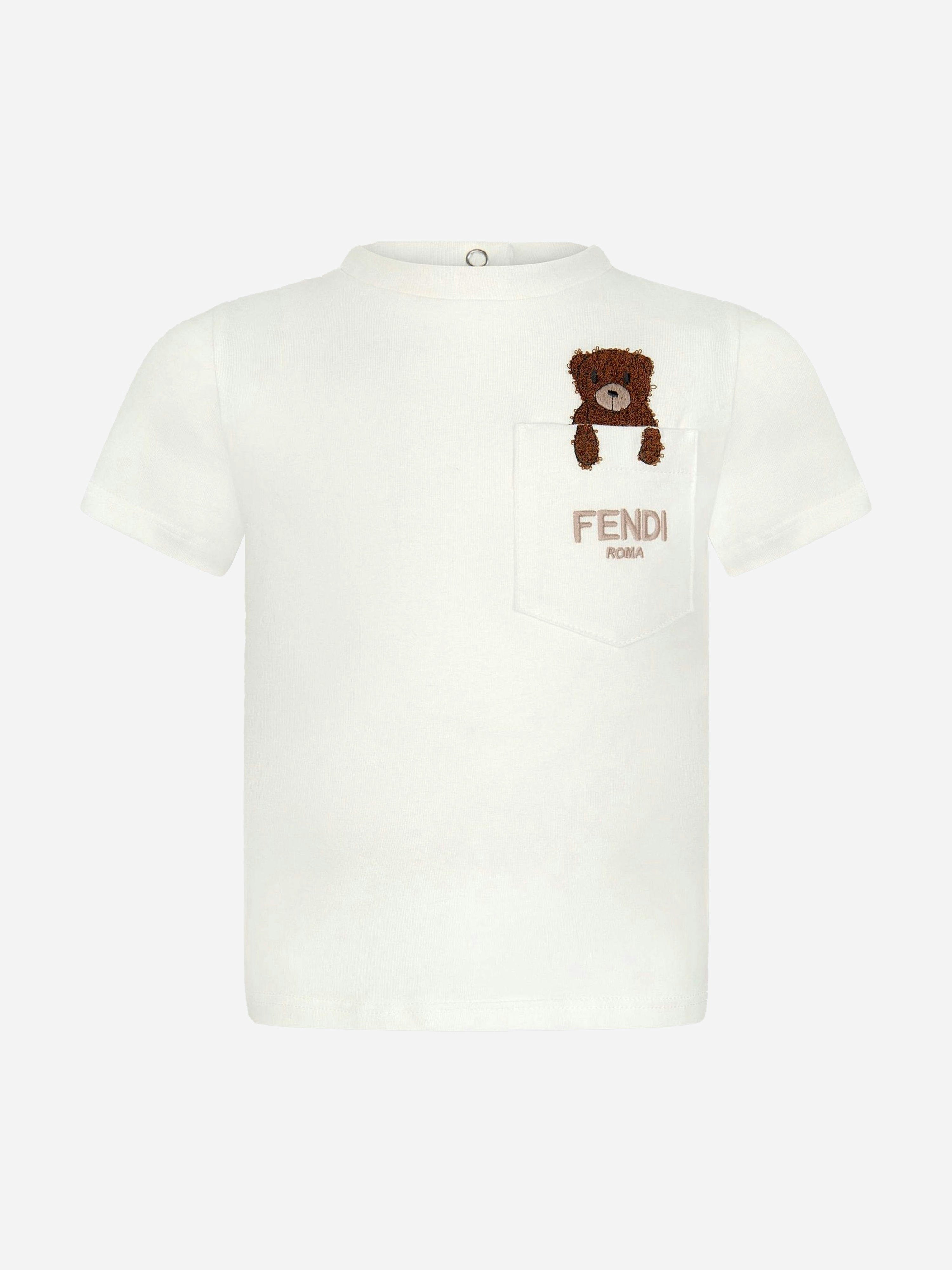 Fendi Kids Unisex Kids White Fendi Baby Bear Pocket T-Shirt In - 18 Mths