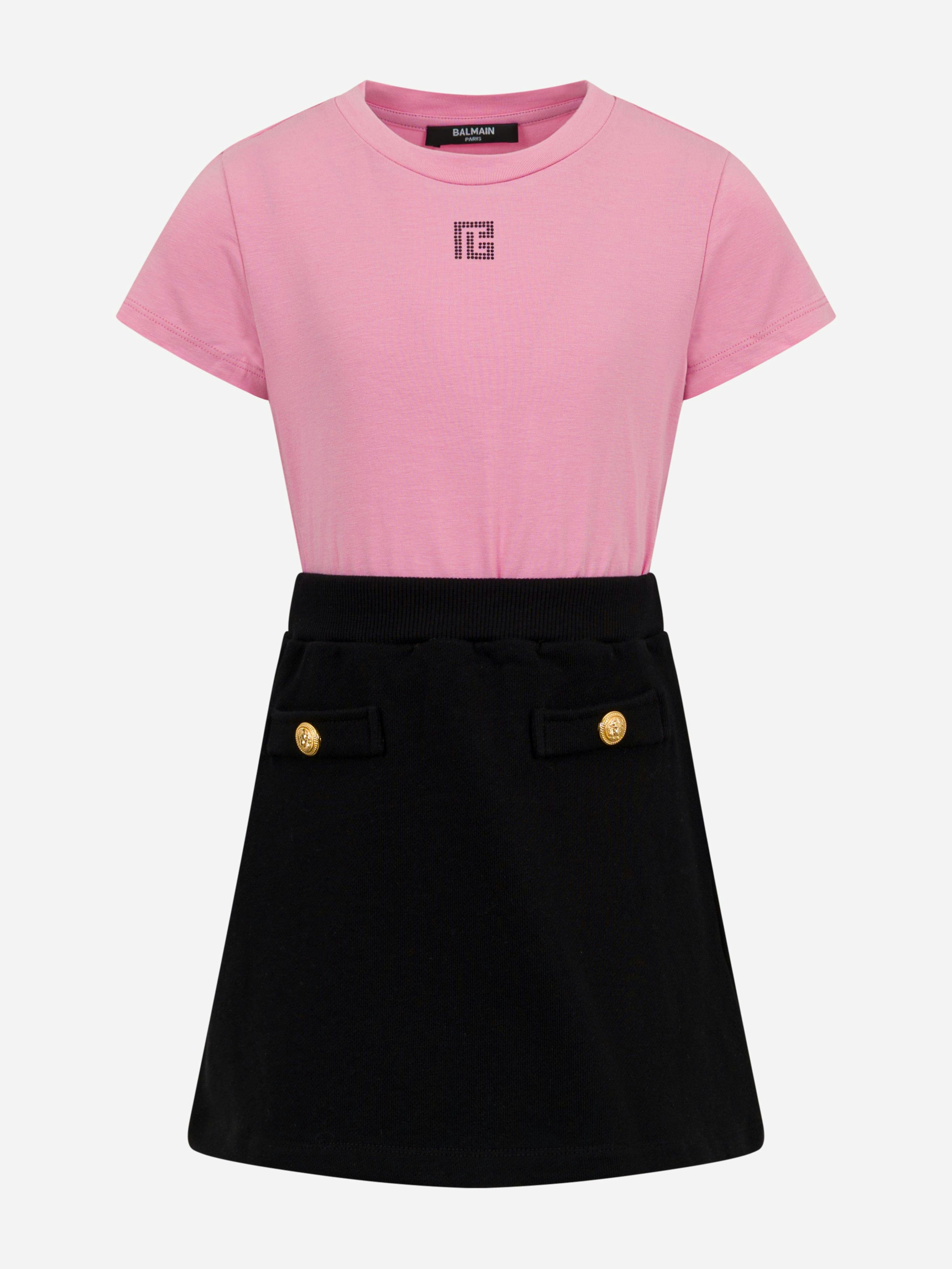 Balmain Girls Pink Monogram Logo Jersey Dress In - 12 Yrs