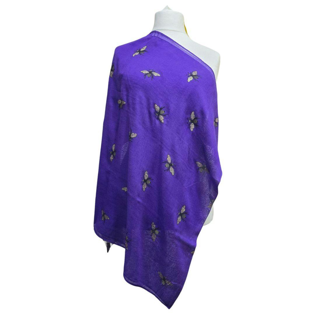 Love Emvy Purple Lightweight Glitter Bee Scarf