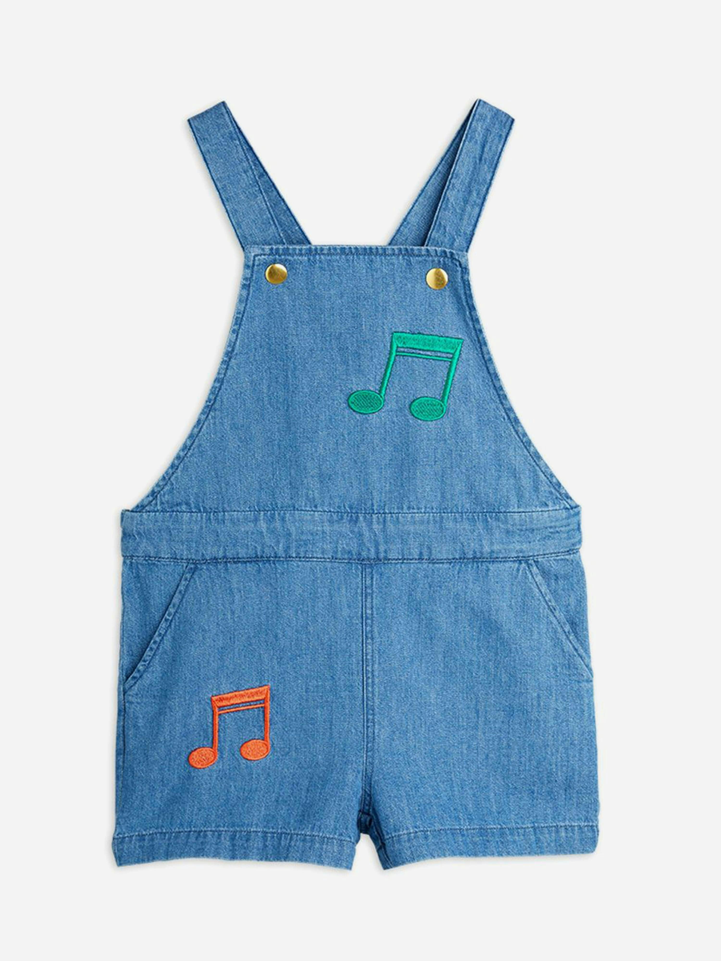 Mini Rodini Girls Blue Note Embroidered Denim Dungarees In - Navy - 9 - 11 Yrs
